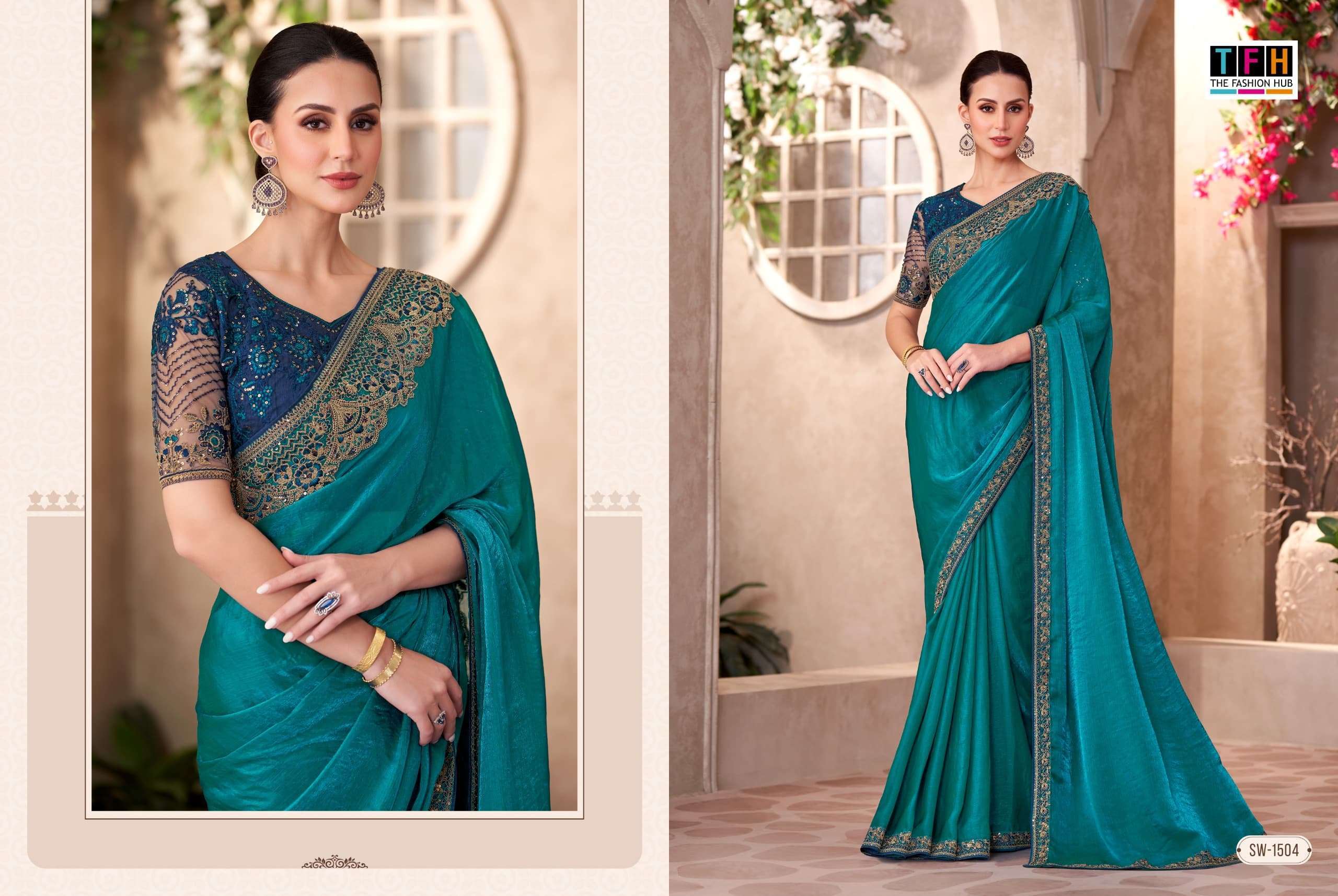 TFH SANDALWOOD VOL 15 1501 TO 1518 PARTYWEAR SAREE CATALOG EXPORTER 