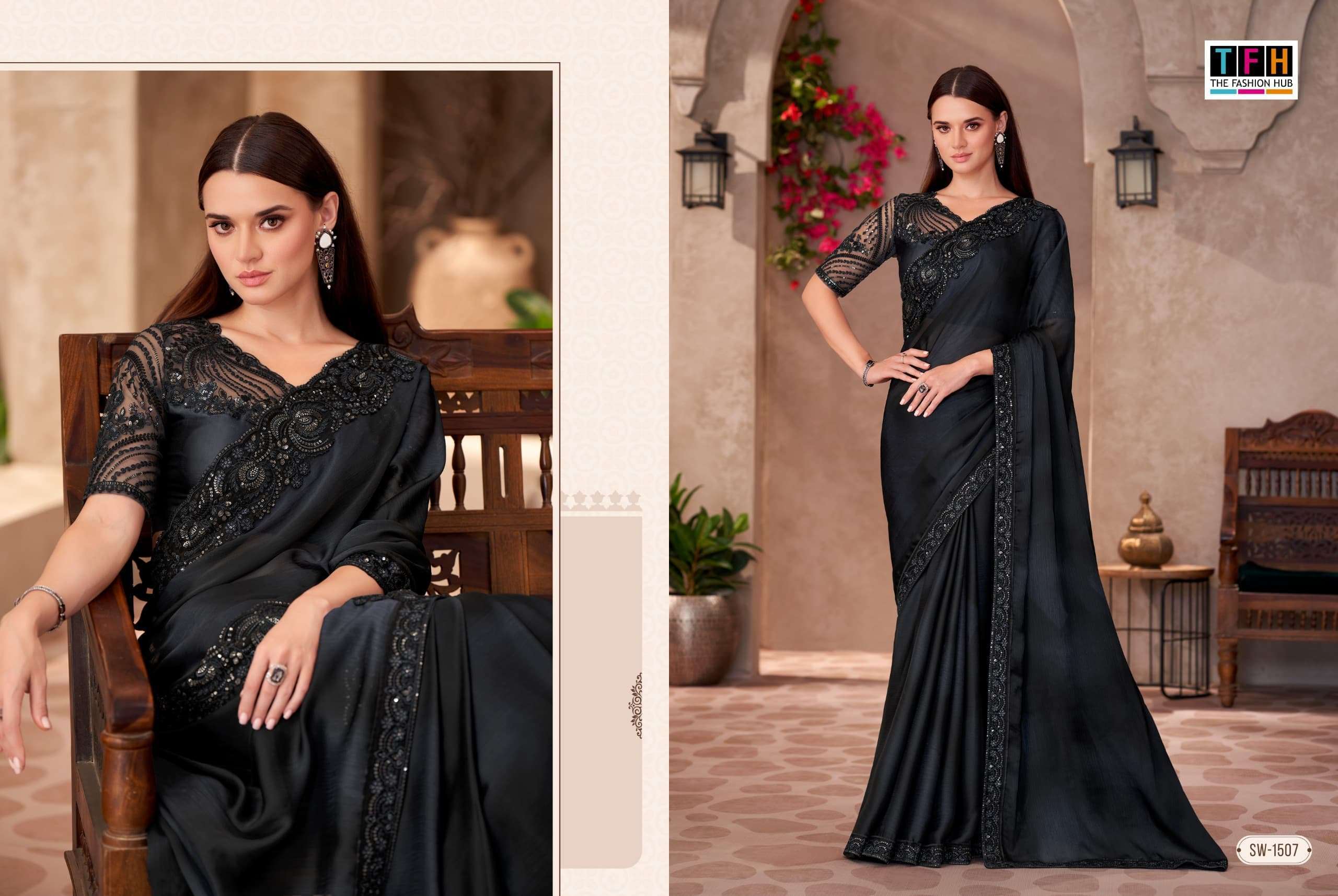TFH SANDALWOOD VOL 15 1501 TO 1518 PARTYWEAR SAREE CATALOG EXPORTER 