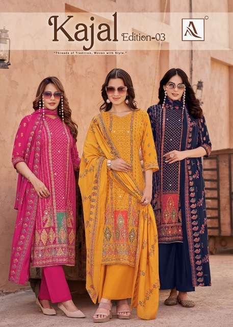 ALOK SUIT KAJAL EDITION 3 HAND WORK SUIT CATALOG WHOLESALER 