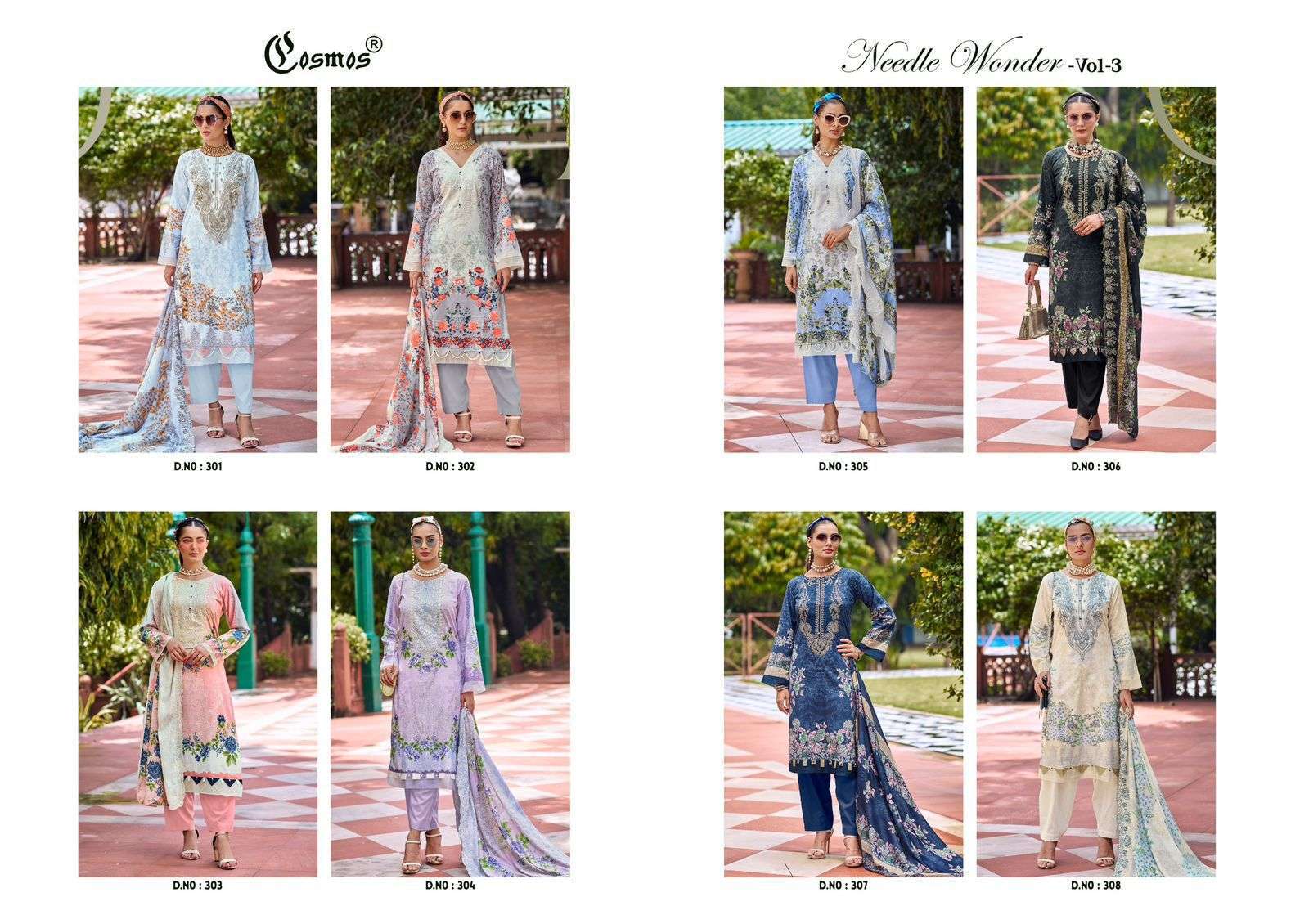 COSMOS NEEDLE WONDER VOL 3 PAKISTANI LAWN COTTON SUIT CATALOGUE DEALER 