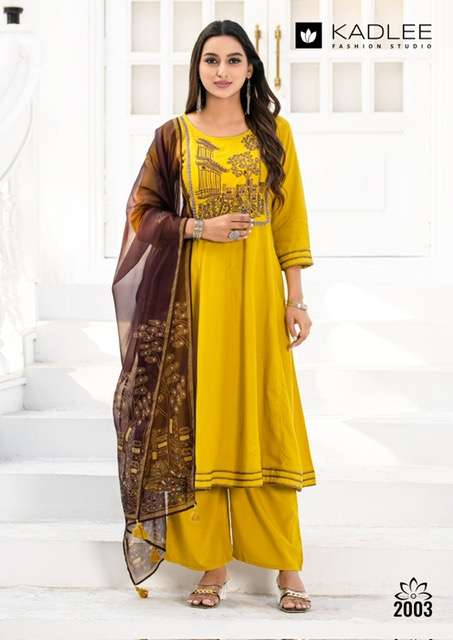 KADLEE SWARNIKA RAYON HANDWORK KURTI CATALOG WHOLESALER 