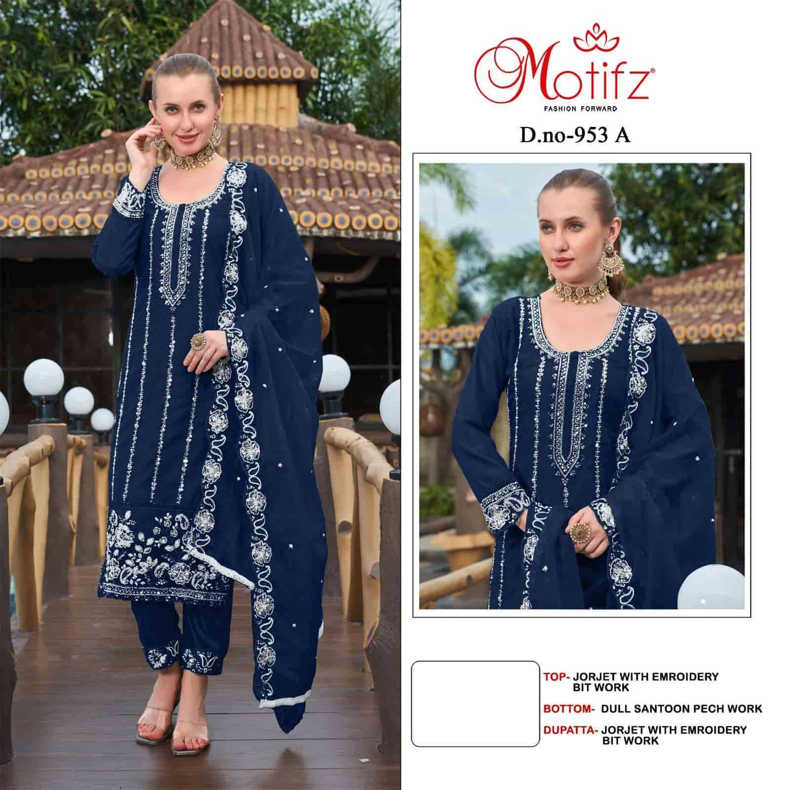 MOTIFZ D 953 COLORS GEORGETTE EMBROIDERY PAKISTANI SUIT WHOLESALER 
