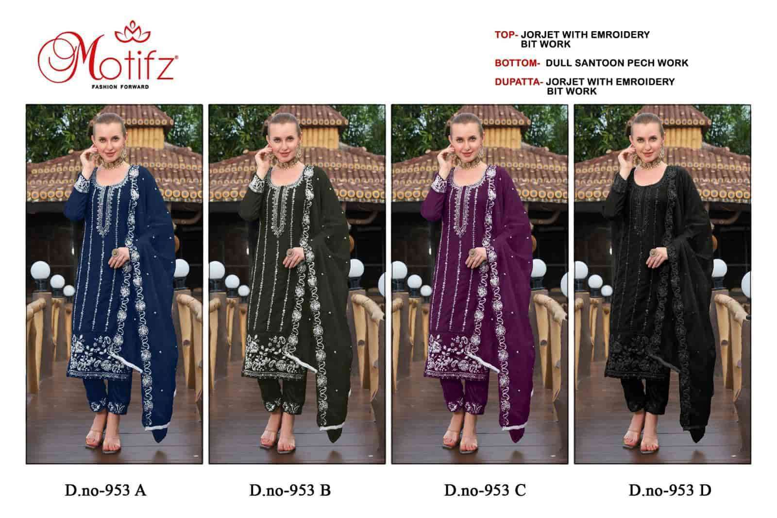 MOTIFZ D 953 COLORS GEORGETTE EMBROIDERY PAKISTANI SUIT WHOLESALER 