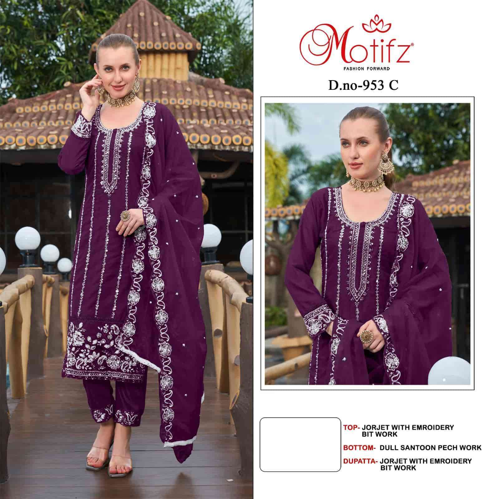 MOTIFZ D 953 COLORS GEORGETTE EMBROIDERY PAKISTANI SUIT WHOLESALER 