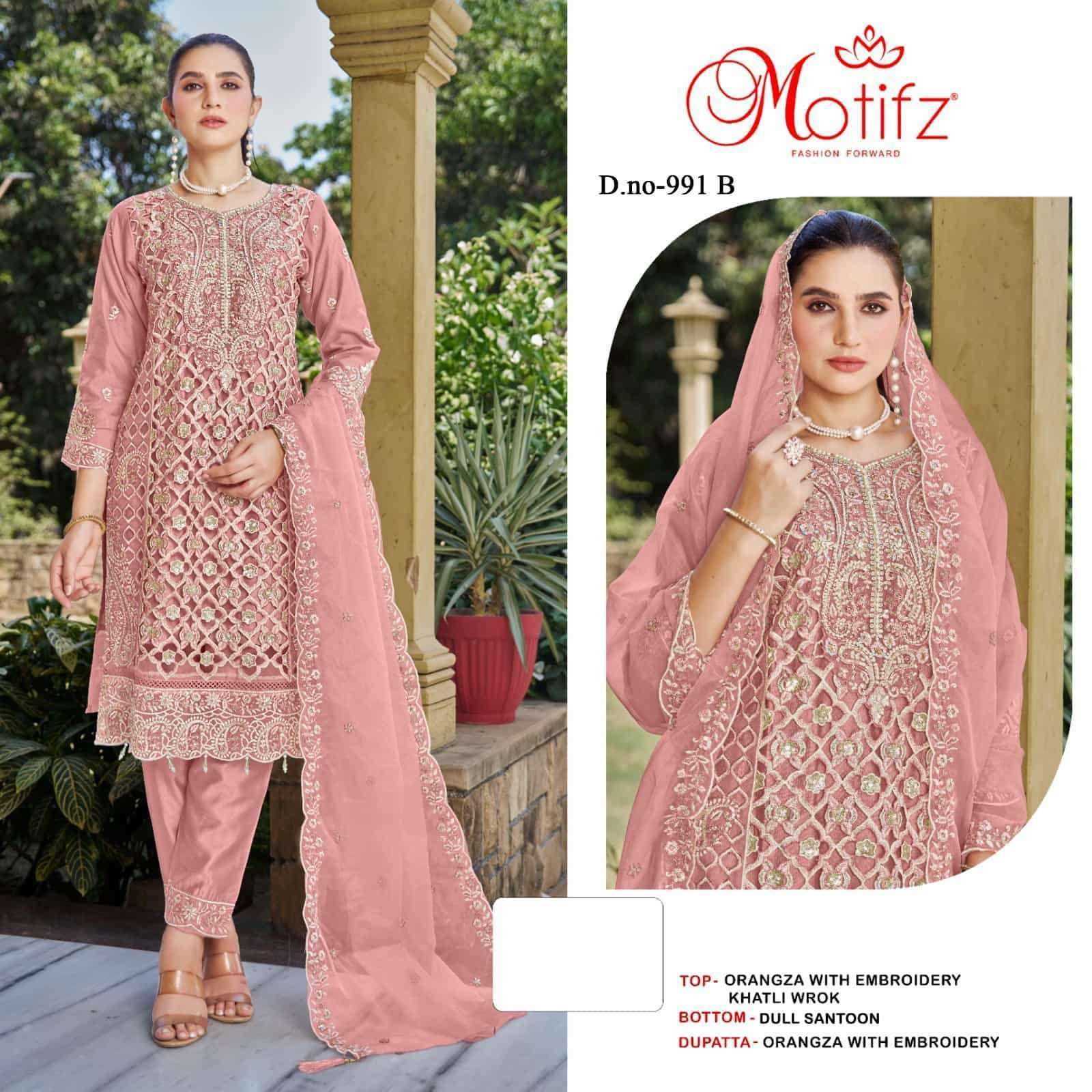 MOTIFZ D 991 COLORS ORGANZA EMBROIDERY WORK PAKISTANI SUIT WHOLESALER 