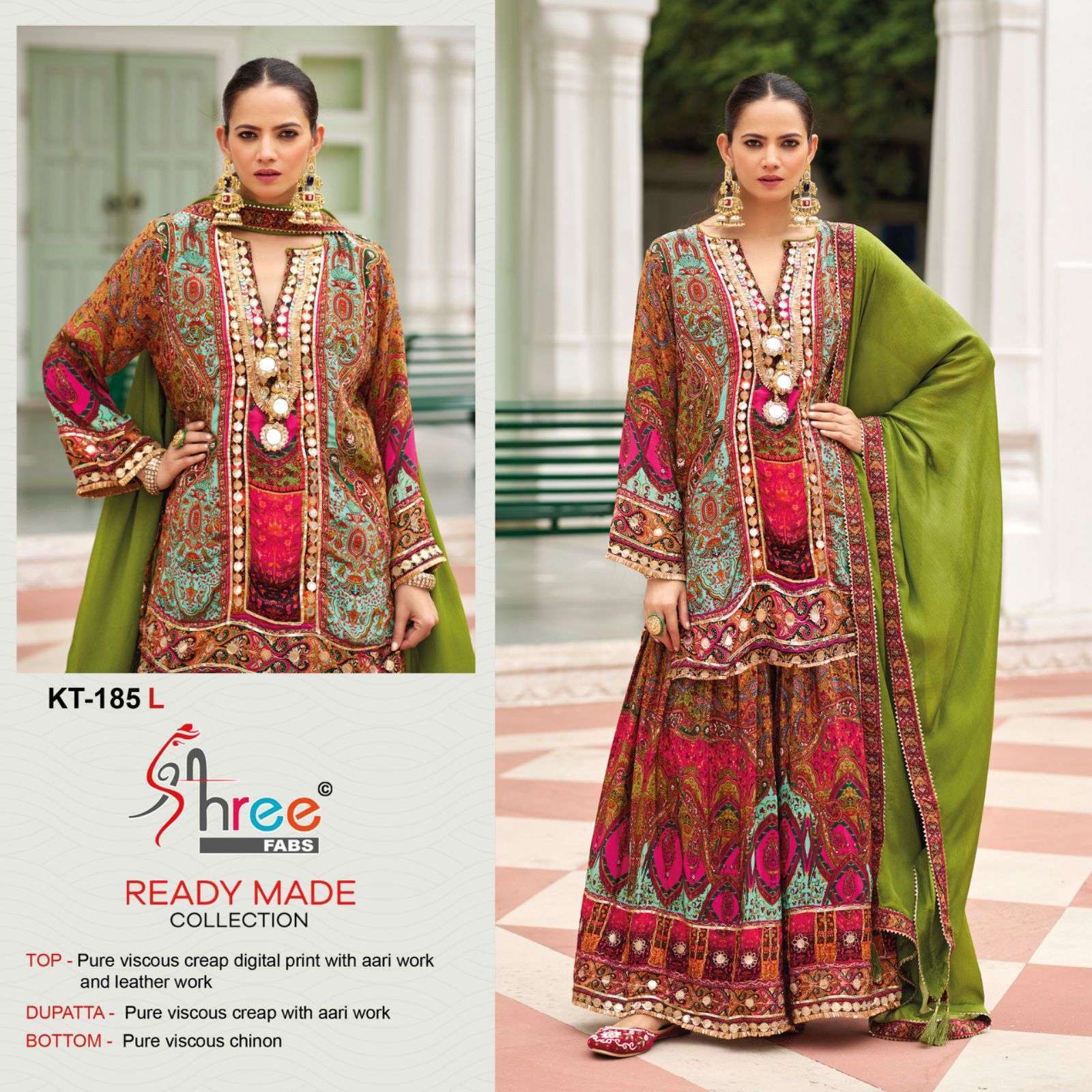 SHREE FAB KT 185 COLORS PARTYWEAR CREPE READYMADE PAKISTANI SUIT WHOLESALER 