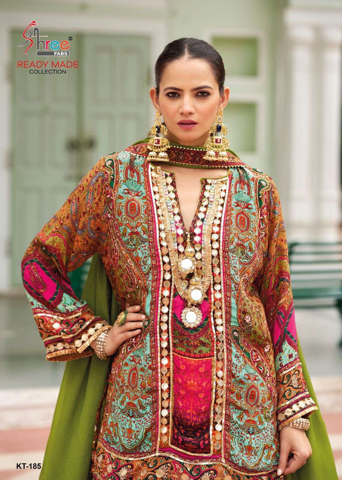 SHREE FAB KT 185 COLORS PARTYWEAR CREPE READYMADE PAKISTANI SUIT WHOLESALER 
