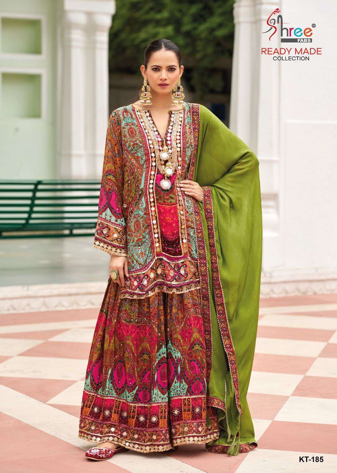 SHREE FAB KT 185 COLORS PARTYWEAR CREPE READYMADE PAKISTANI SUIT WHOLESALER 