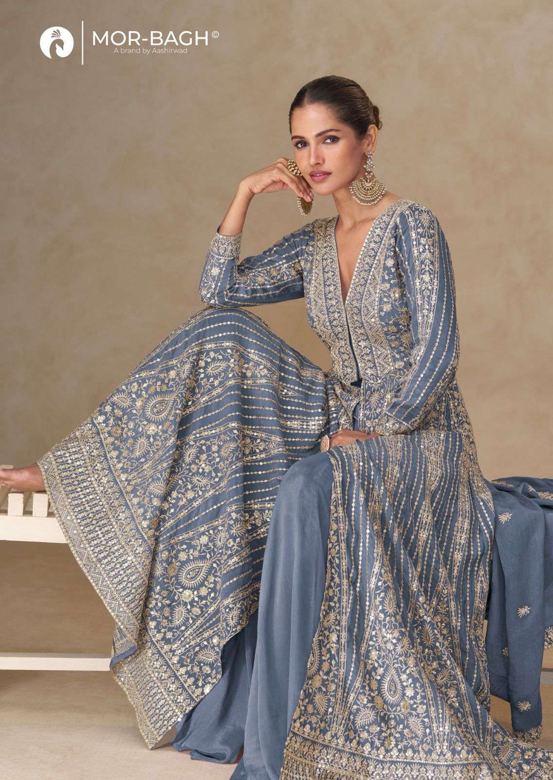 AASHIRWAD MOR BAGH JANKI 10353 TO 10356 DESIGNER INDO WESTERN DRESS CATALOG WHOLESALER 