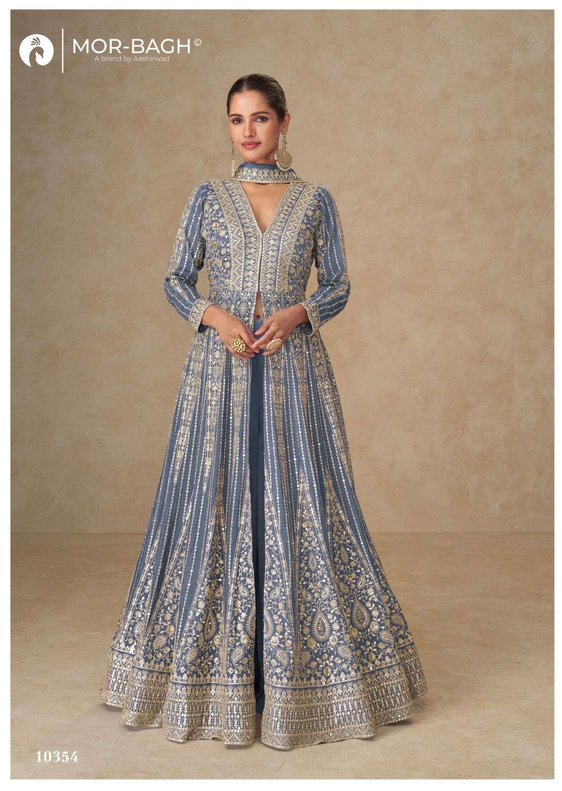 AASHIRWAD MOR BAGH JANKI 10353 TO 10356 DESIGNER INDO WESTERN DRESS CATALOG WHOLESALER 