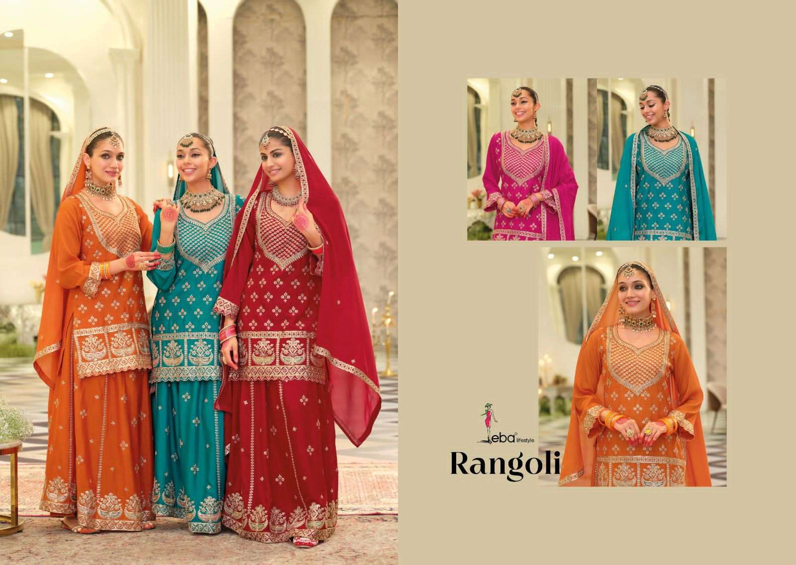 EBA LIFESTYLE RANGOLI WEDDING WEAR LEHENGA STYLE DRESS LATEST CATALOGUE WHOLESALER 