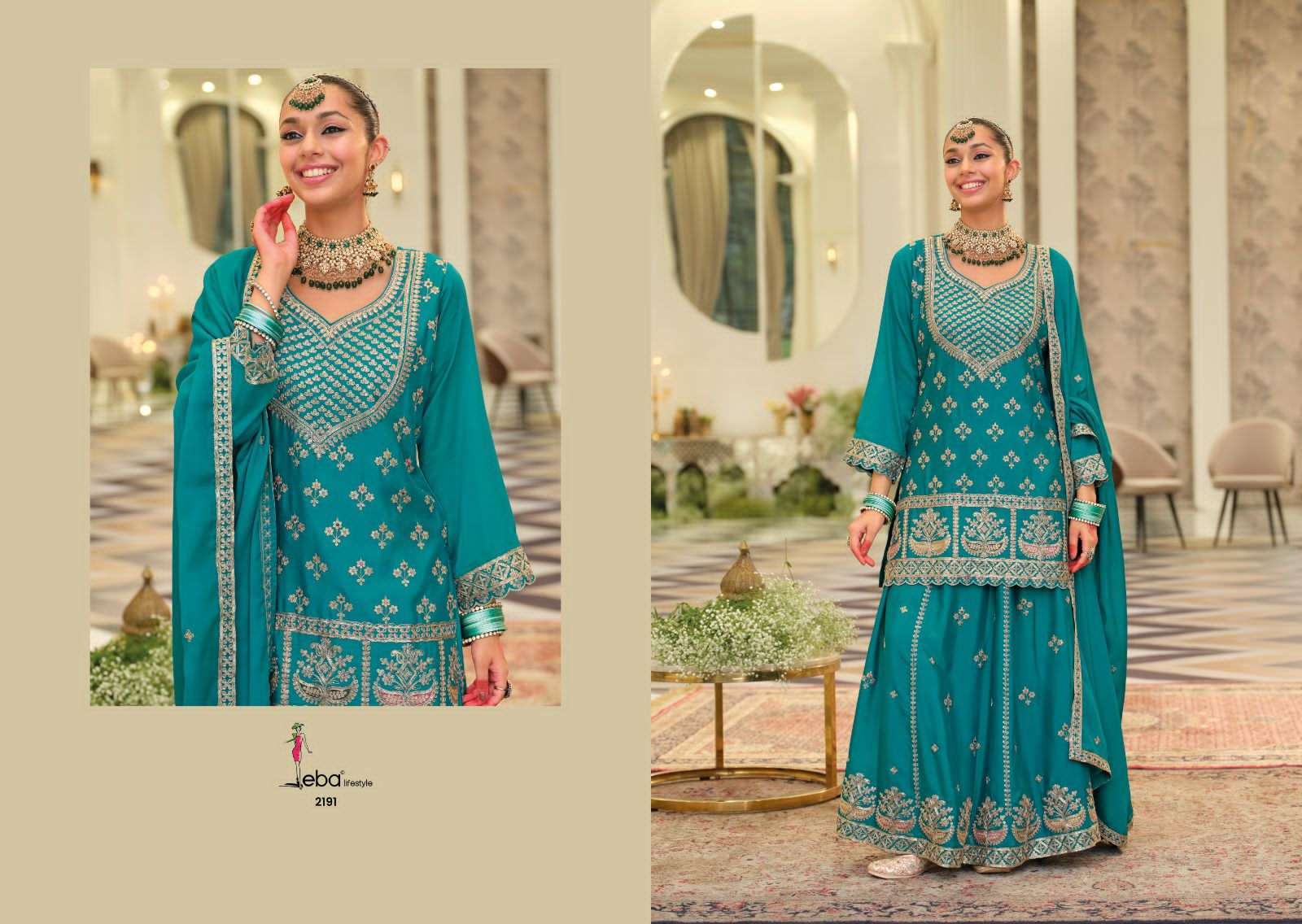 EBA LIFESTYLE RANGOLI WEDDING WEAR LEHENGA STYLE DRESS LATEST CATALOGUE WHOLESALER 