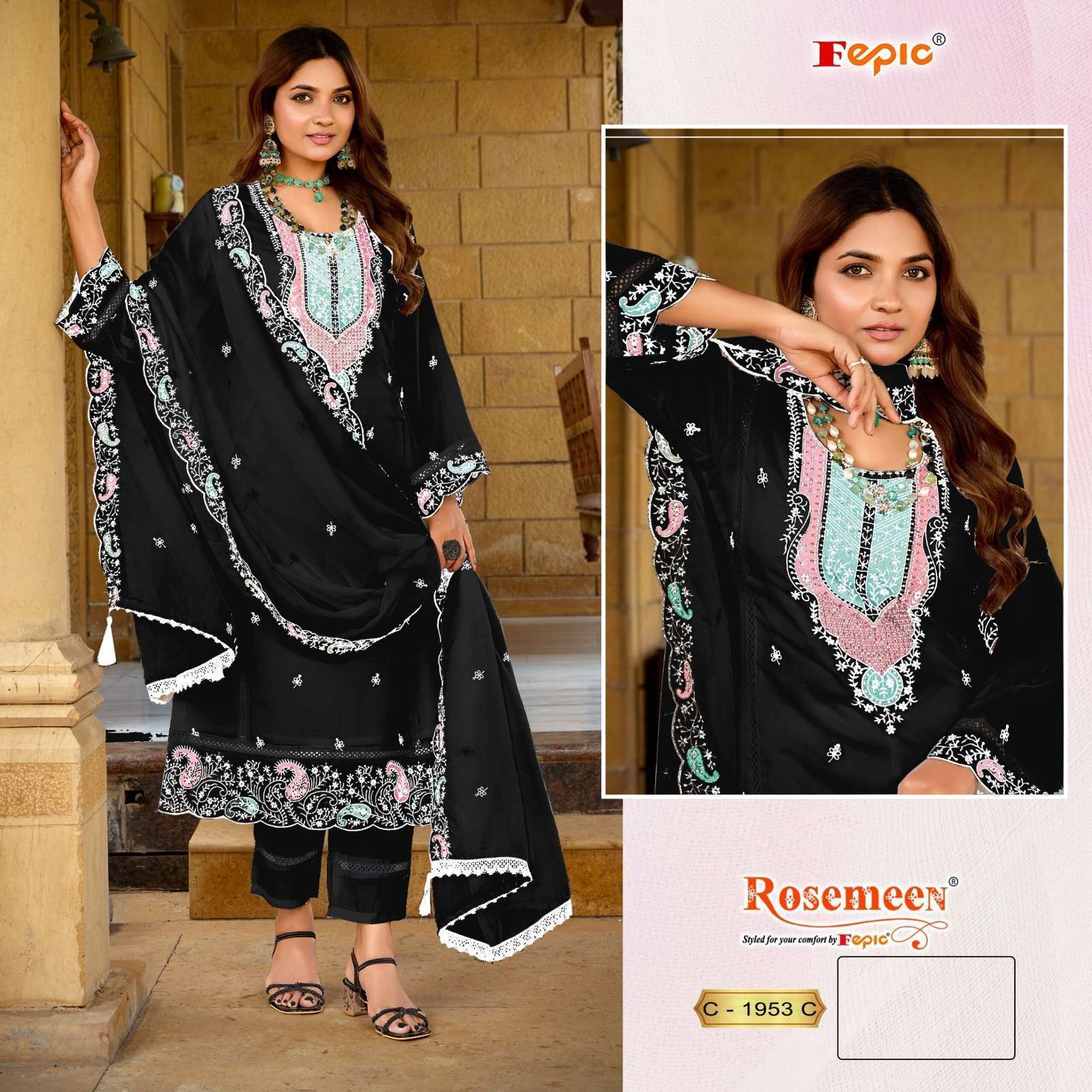 FEPIC C 1953 COLORS ORGANZA EMBRODERY PAKISTANI SUIT WHOLESALE 