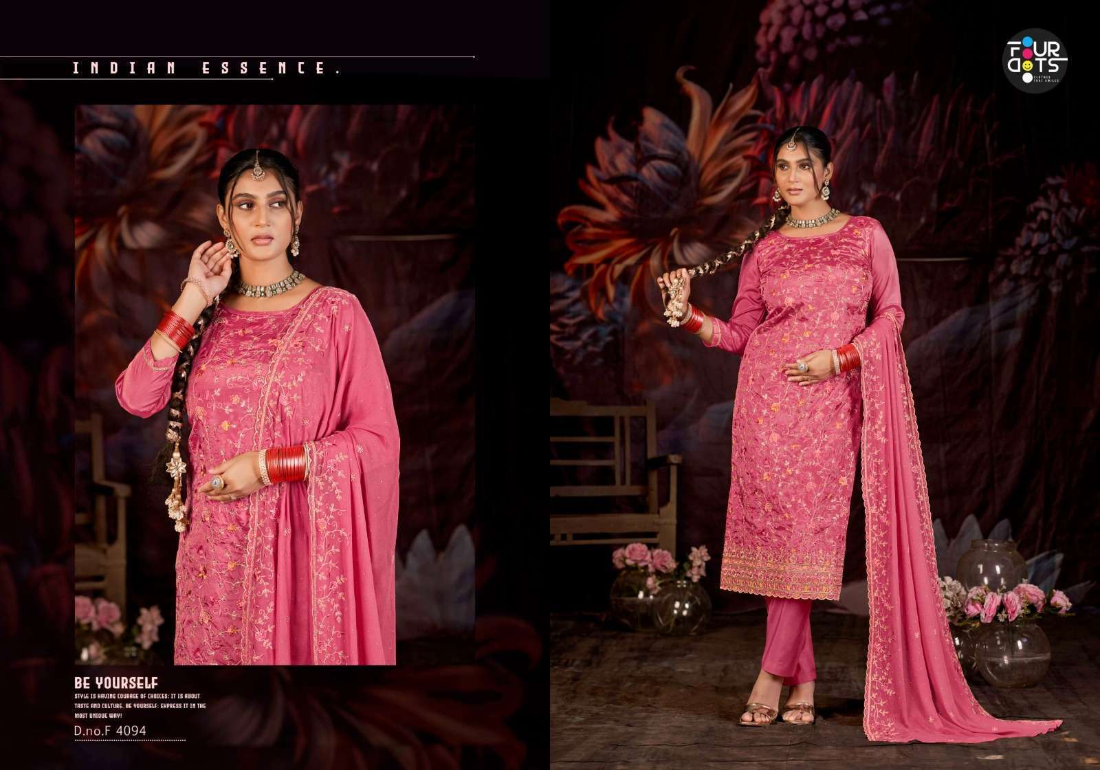 FOURDOTS GOLDEN PEARL DESIGNER ORGANZA SUIT CATALOG WHOLESALER 