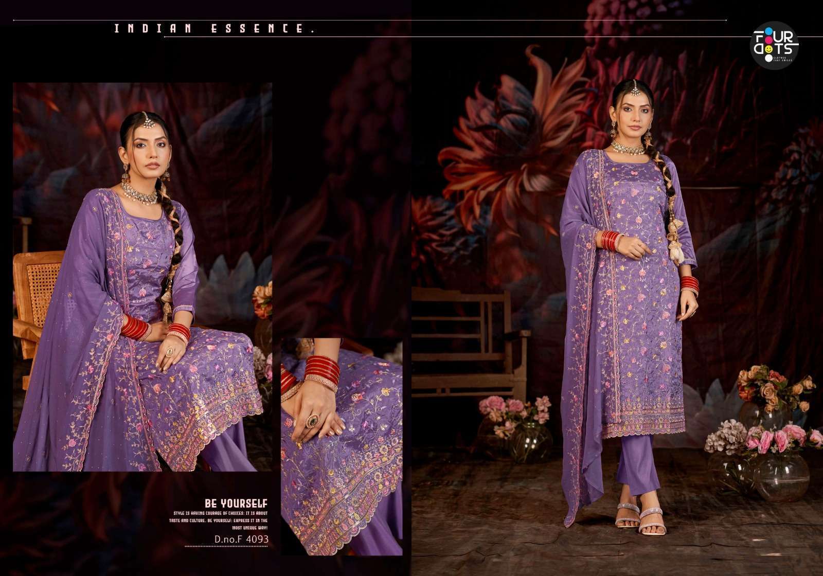 FOURDOTS GOLDEN PEARL DESIGNER ORGANZA SUIT CATALOG WHOLESALER 