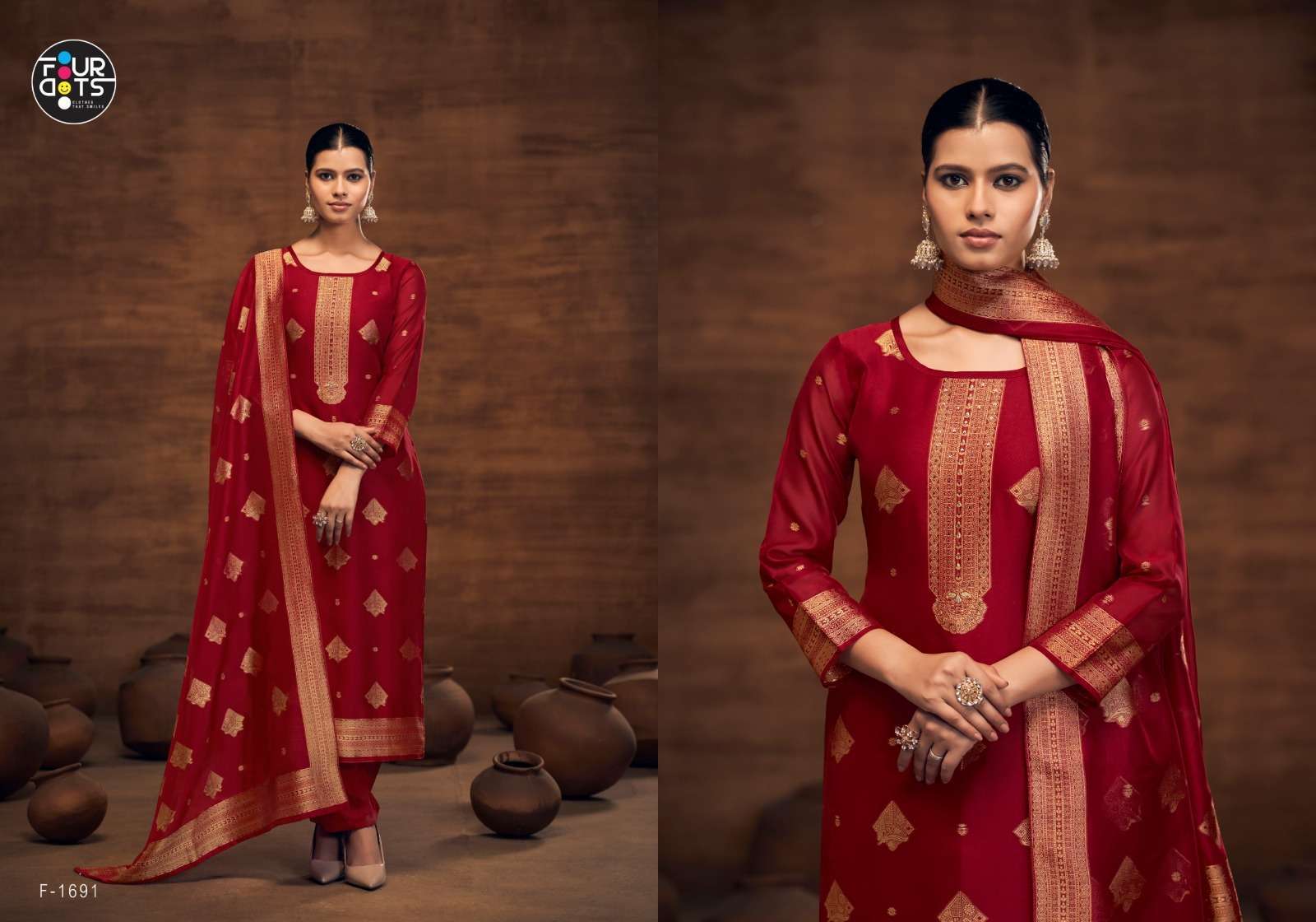 FOURDOTS KALAA PREMIUM DESIGN ORGANZA SILK SUIT CATALOG WHOLESALER 2025