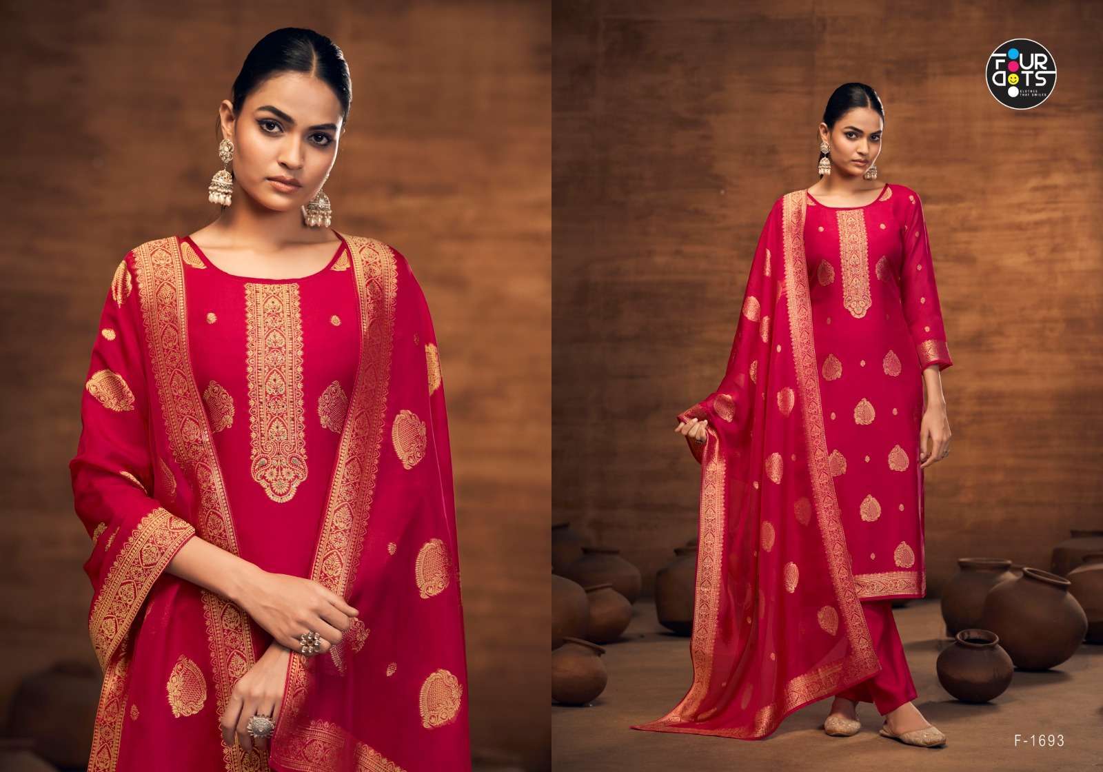 FOURDOTS KALAA PREMIUM DESIGN ORGANZA SILK SUIT CATALOG WHOLESALER 2025