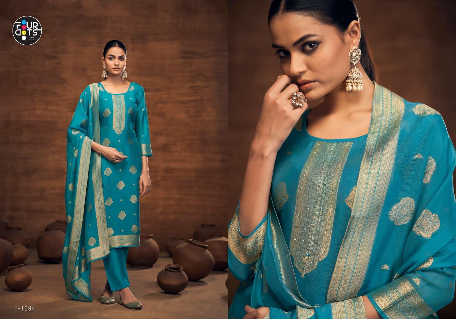FOURDOTS KALAA PREMIUM DESIGN ORGANZA SILK SUIT CATALOG WHOLESALER 2025
