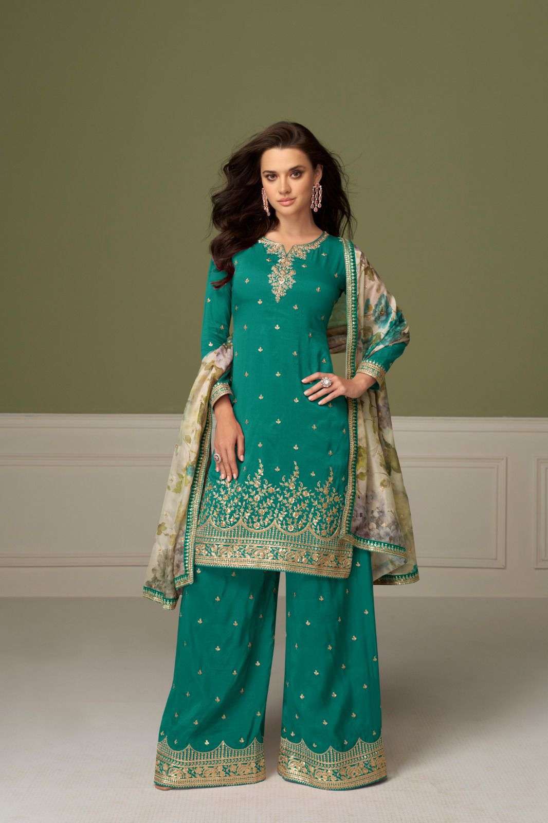 GULKAYRA GULNAAZ 7560 COLORS WEDDING WEAR 3 PIECE PALAZZO SUIT WHOLESALER IN SURAT 