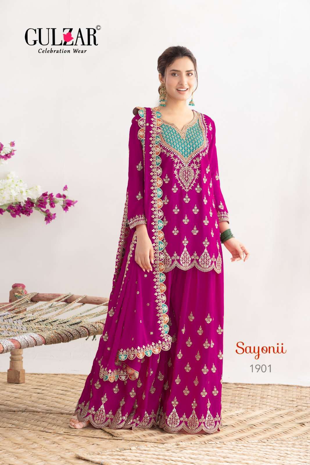 GULZAR  SAYONI WEDDING WEAR PALAZZO DRESS LATEST CATALOGUE BEST RATE 