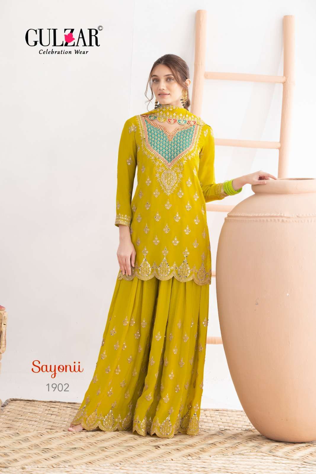 GULZAR  SAYONI WEDDING WEAR PALAZZO DRESS LATEST CATALOGUE BEST RATE 