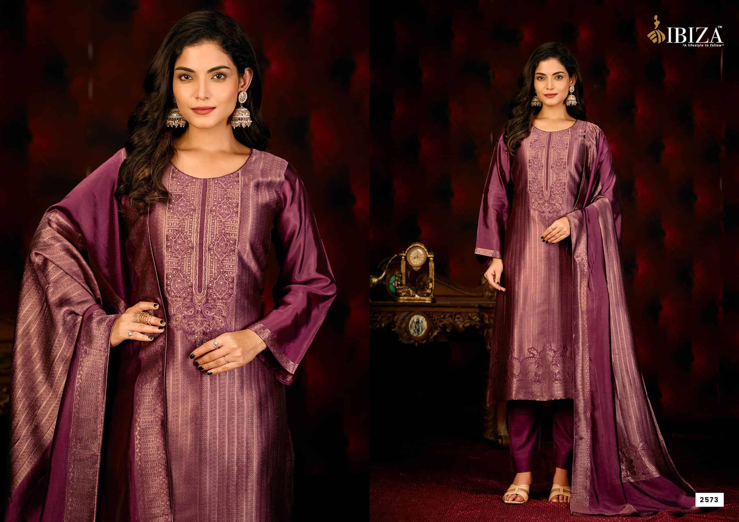 IBIZA LATEST CATALOGUE KALILA JACQUARD DESIGNS PURE BANGLORY SILK SUIT WHOLESALER IN SURAT 2025