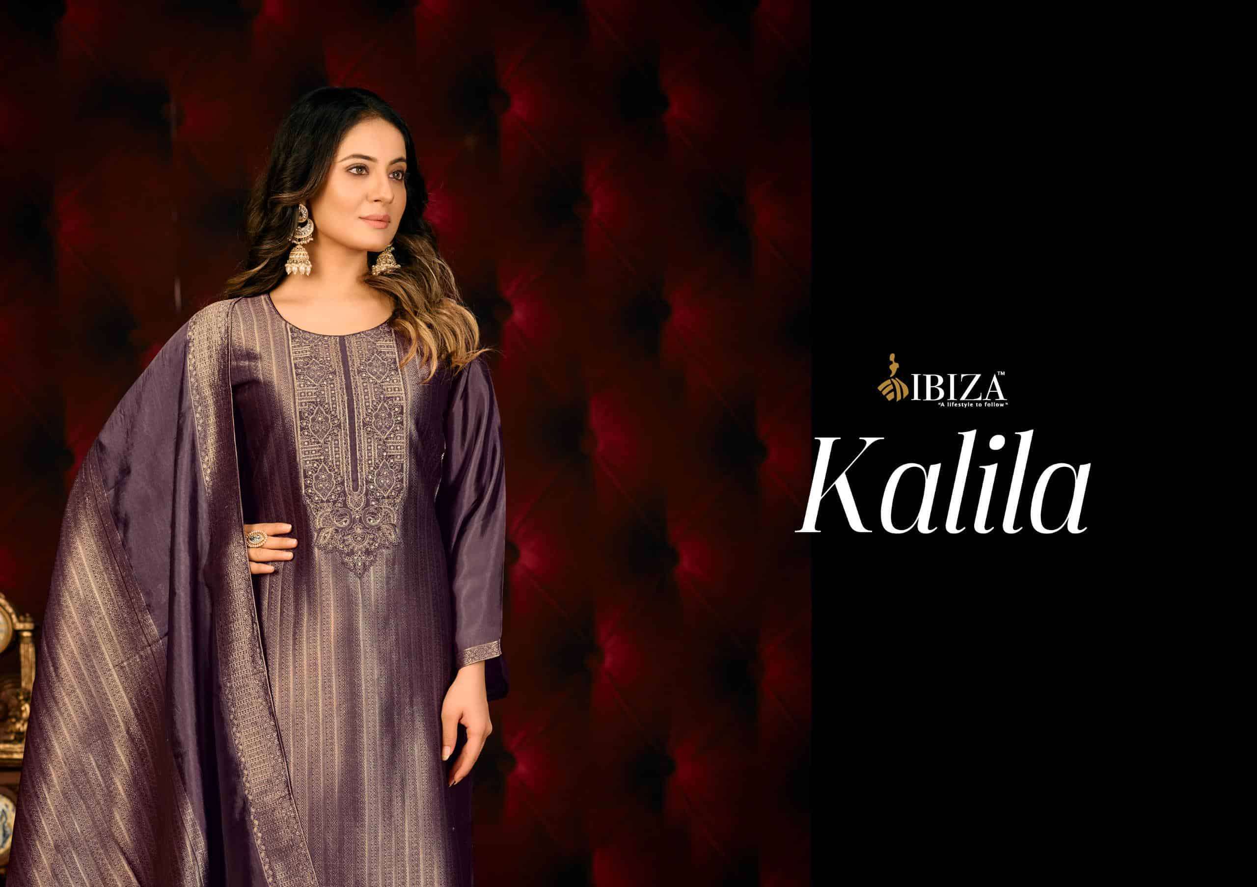 IBIZA LATEST CATALOGUE KALILA JACQUARD DESIGNS PURE BANGLORY SILK SUIT WHOLESALER IN SURAT 2025