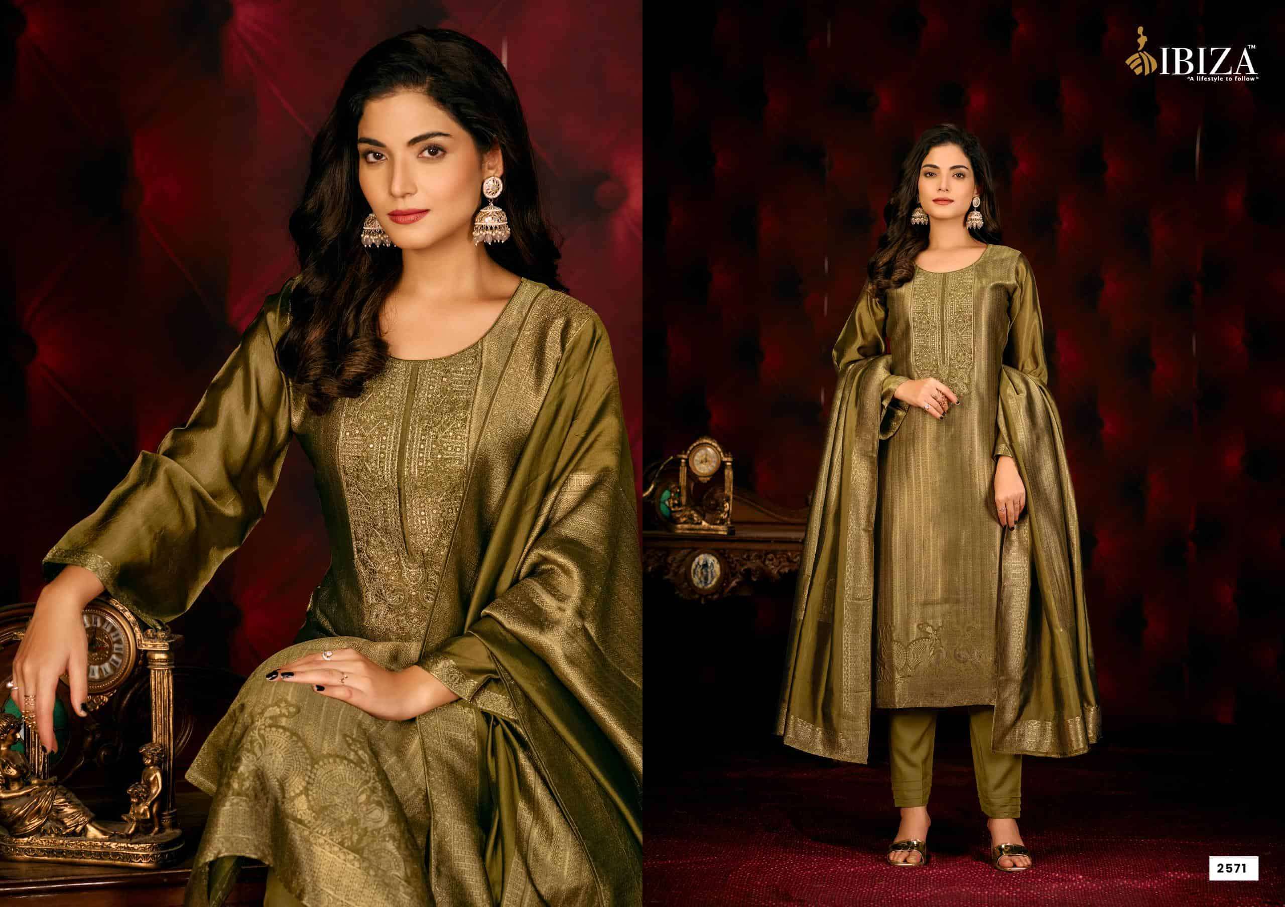 IBIZA LATEST CATALOGUE KALILA JACQUARD DESIGNS PURE BANGLORY SILK SUIT WHOLESALER IN SURAT 2025