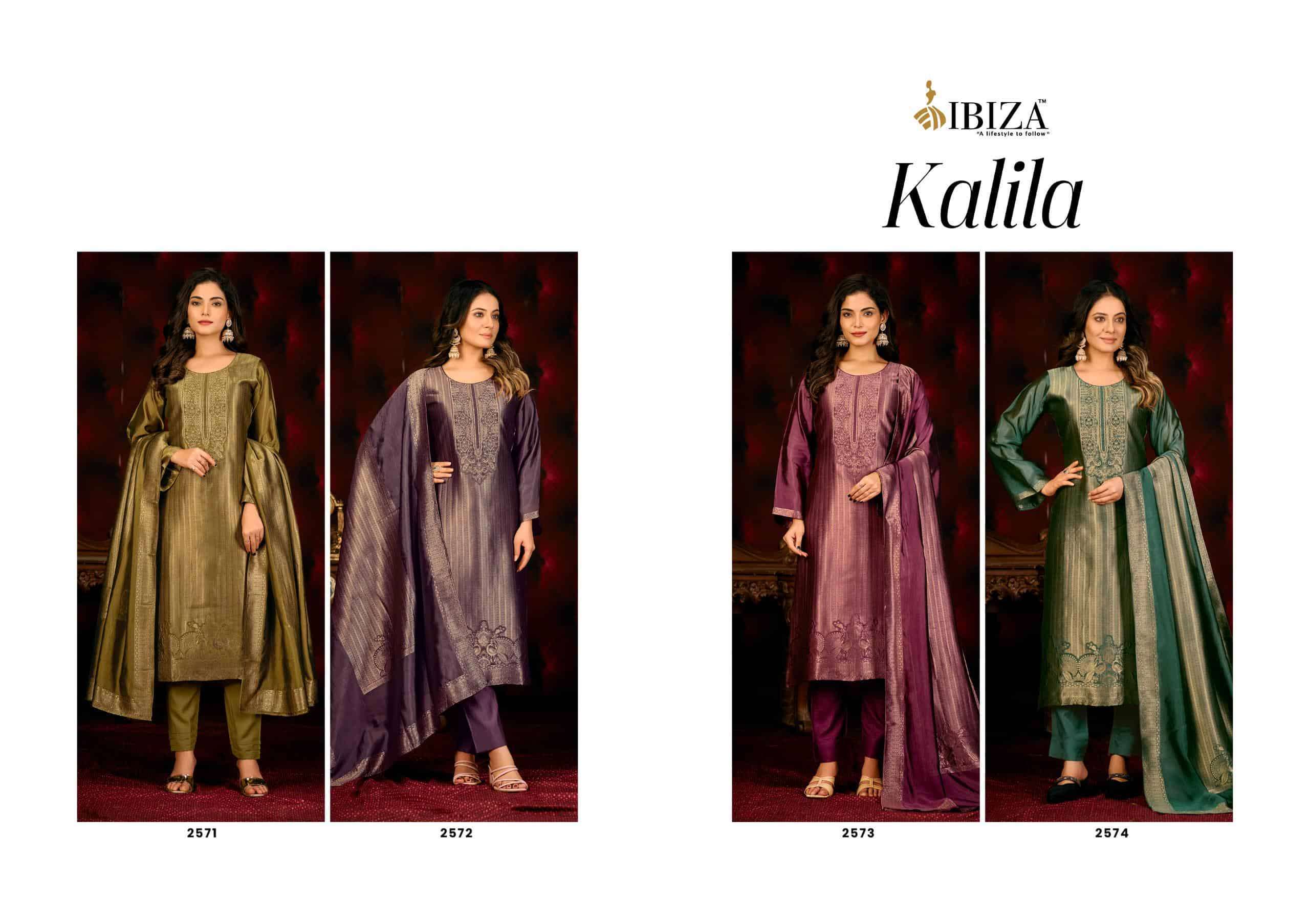 IBIZA LATEST CATALOGUE KALILA JACQUARD DESIGNS PURE BANGLORY SILK SUIT WHOLESALER IN SURAT 2025