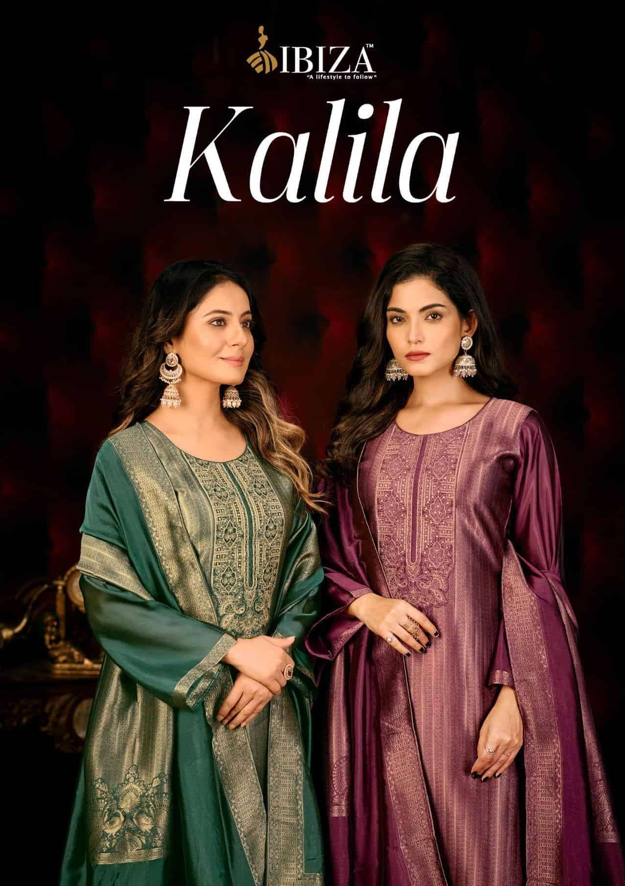 IBIZA LATEST CATALOGUE KALILA JACQUARD DESIGNS PURE BANGLORY SILK SUIT WHOLESALER IN SURAT 2025