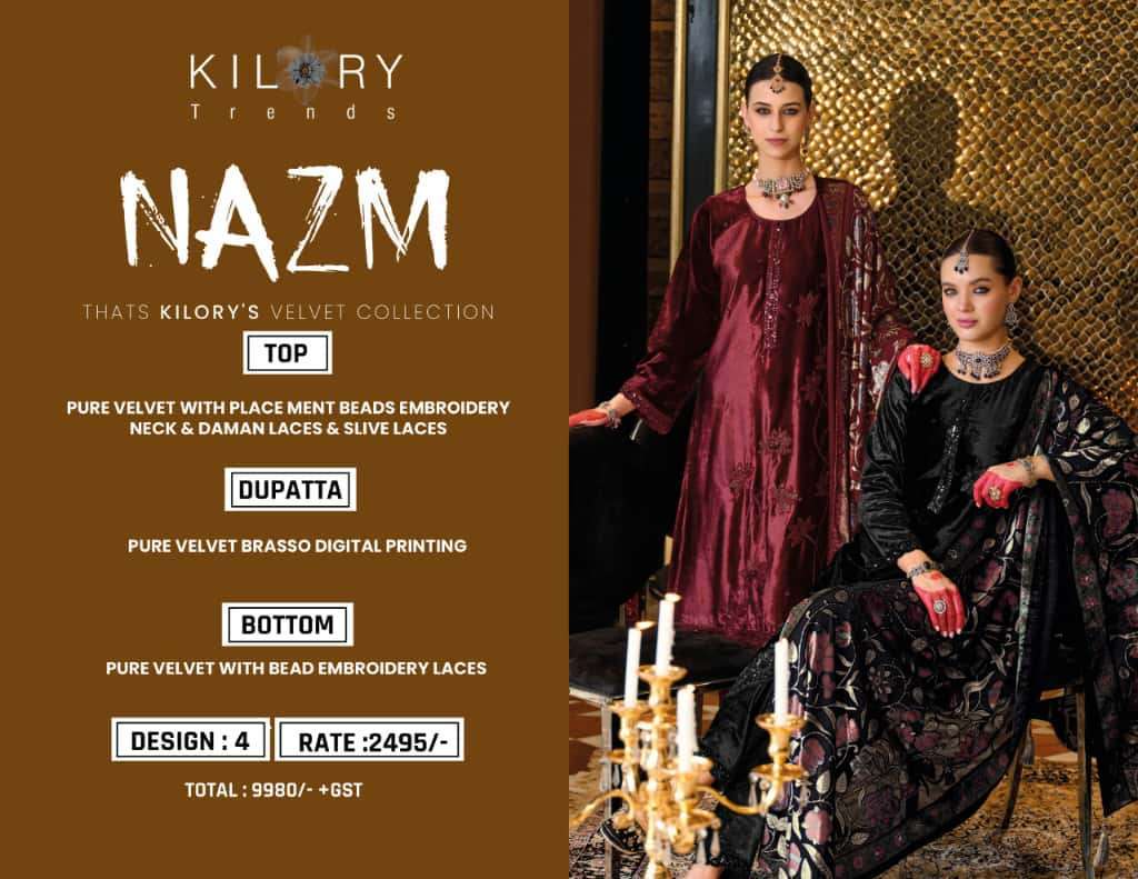 KILORY TRENDS NAZM PURE VELVET SUIT CATALOG WHOLESALER BEST RATE 