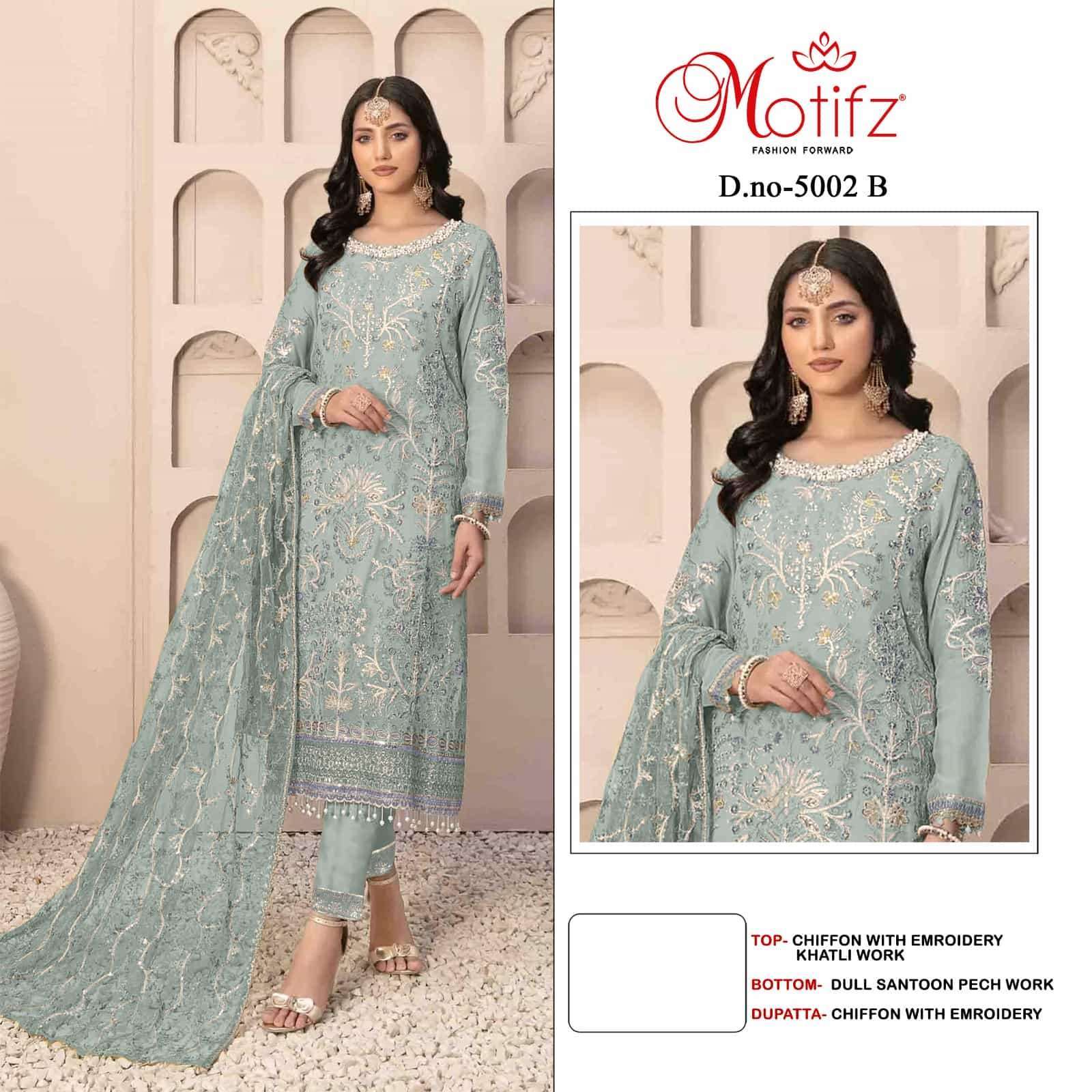 MOTIFZ D 5002 COLORS PARTYWEAR PAKISTANI SUIT WHOLESALER IN SURAT 