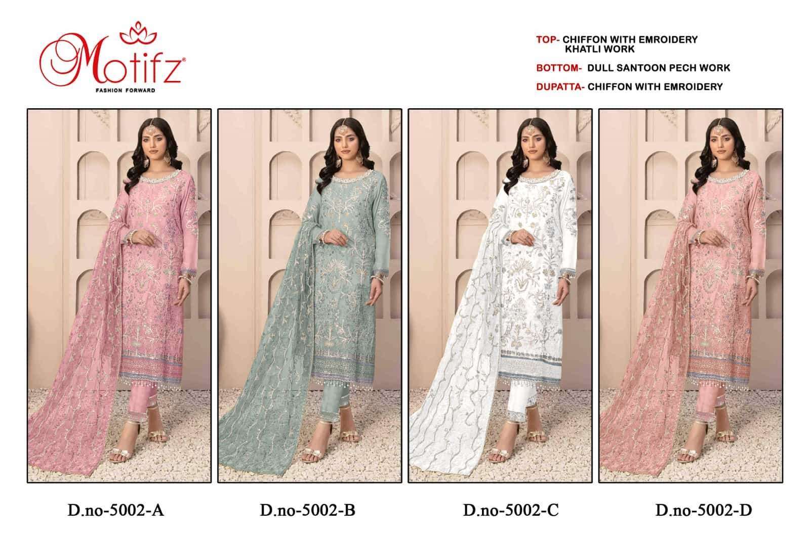 MOTIFZ D 5002 COLORS PARTYWEAR PAKISTANI SUIT WHOLESALER IN SURAT 