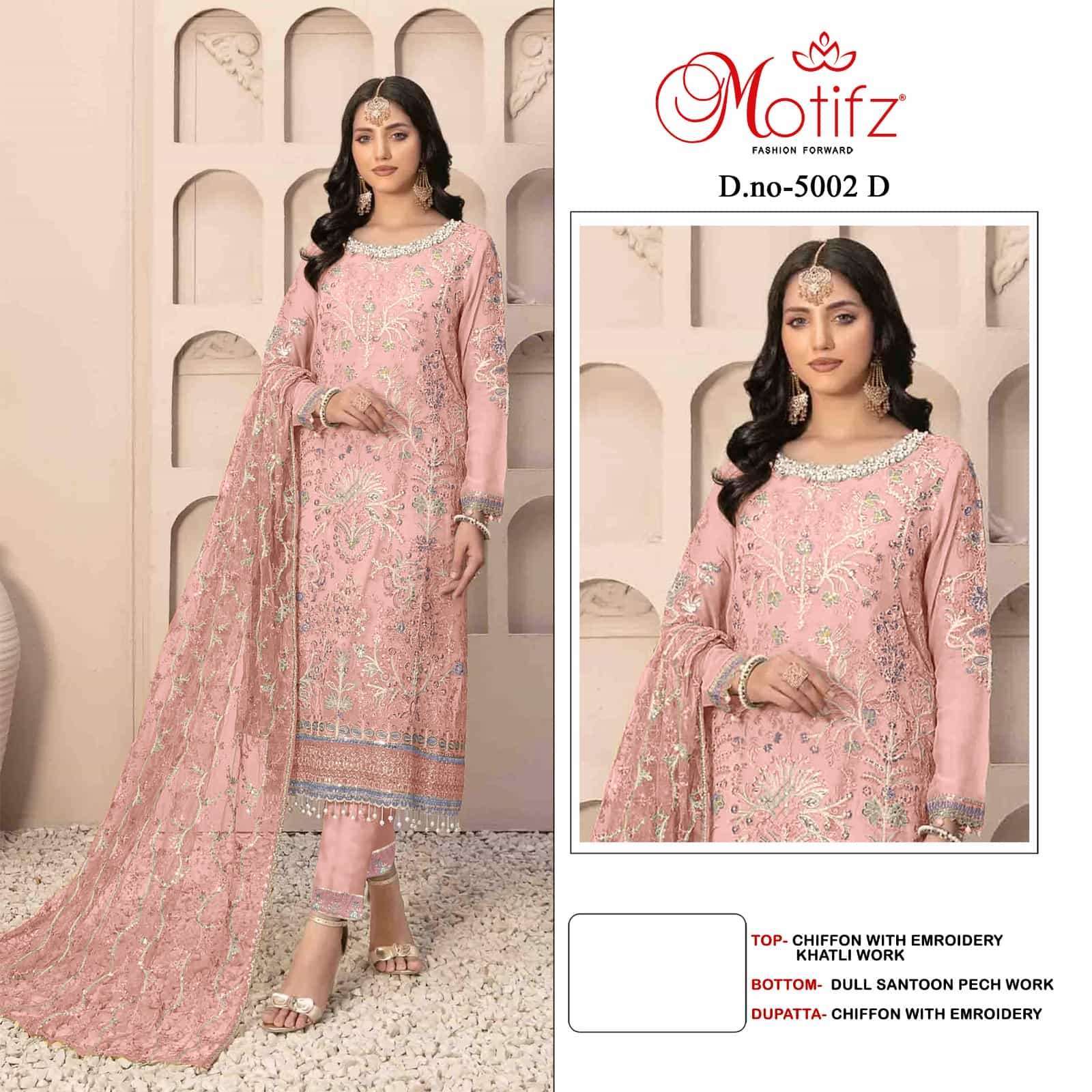 MOTIFZ D 5002 COLORS PARTYWEAR PAKISTANI SUIT WHOLESALER IN SURAT 