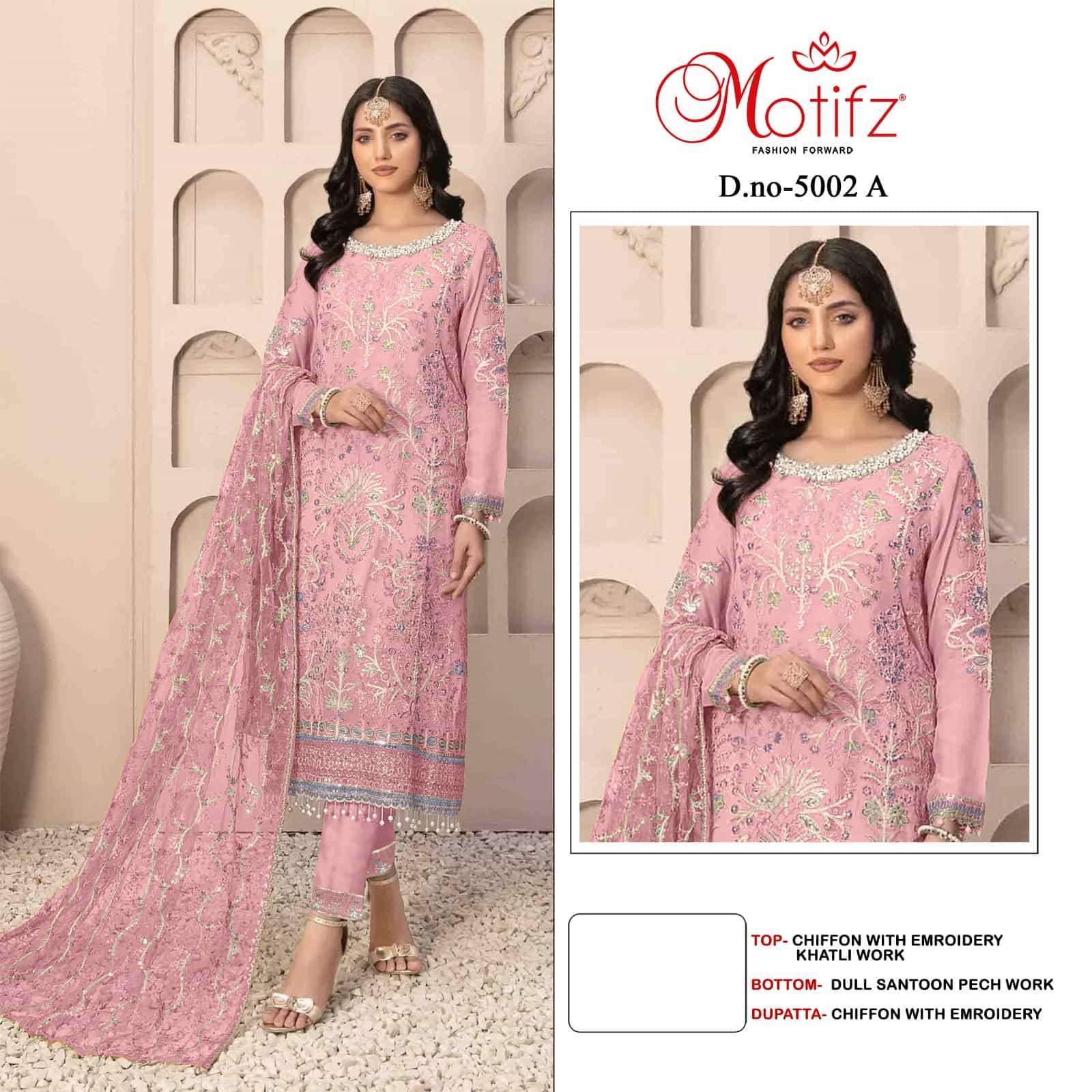 MOTIFZ D 5002 COLORS PARTYWEAR PAKISTANI SUIT WHOLESALER IN SURAT 