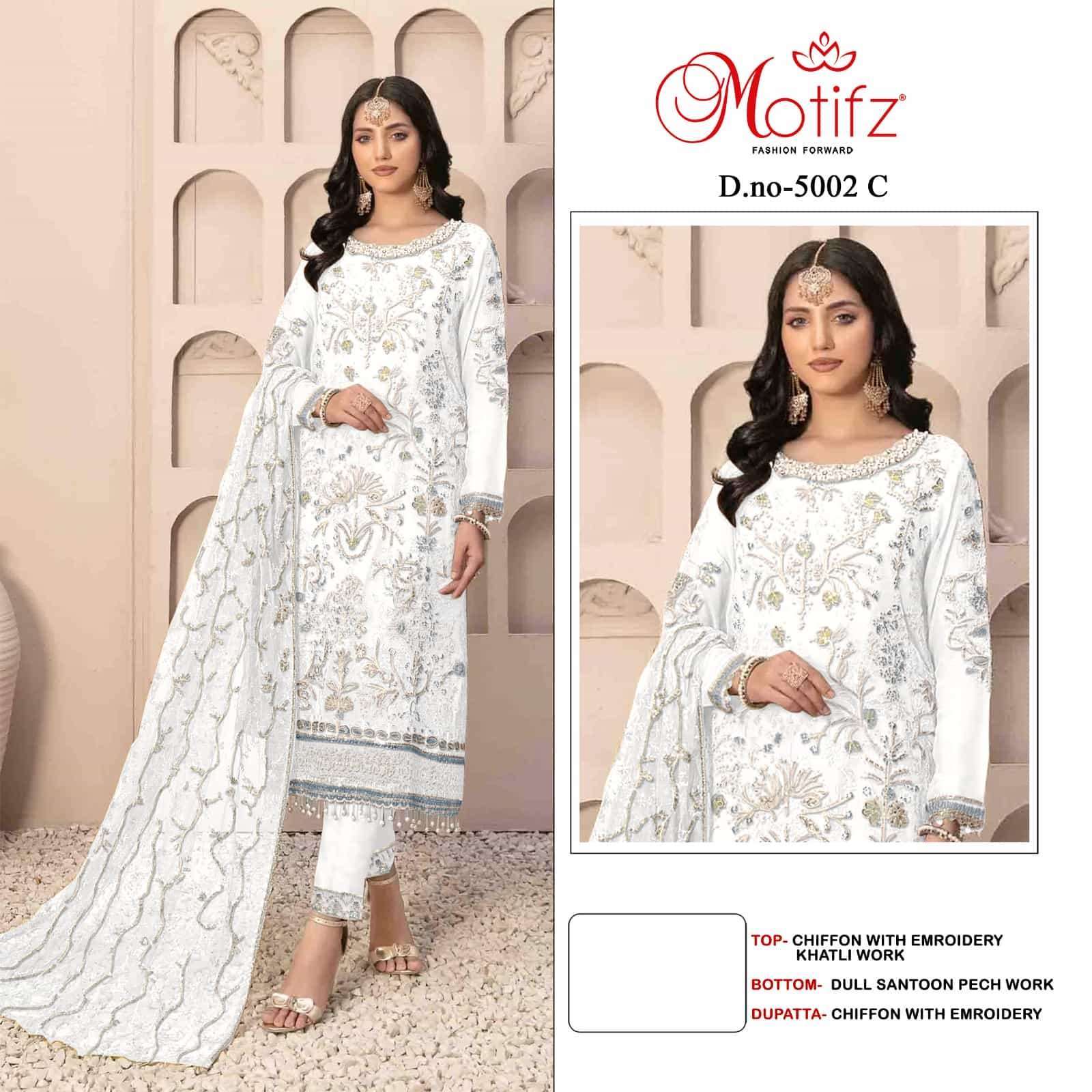 MOTIFZ D 5002 COLORS PARTYWEAR PAKISTANI SUIT WHOLESALER IN SURAT 