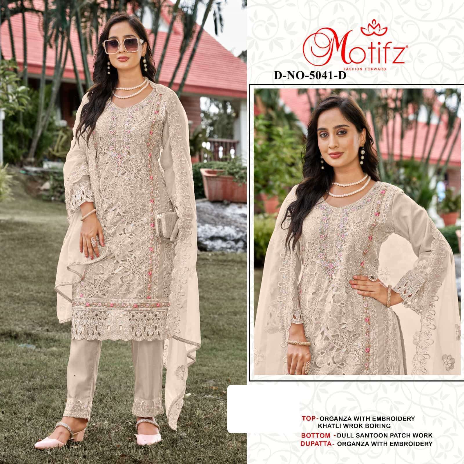MOTIFZ D 5041 COLORS PAKISTANI ORGANZA DESIGNER SUIT CATALOG WHOLESALER BEST RATE 