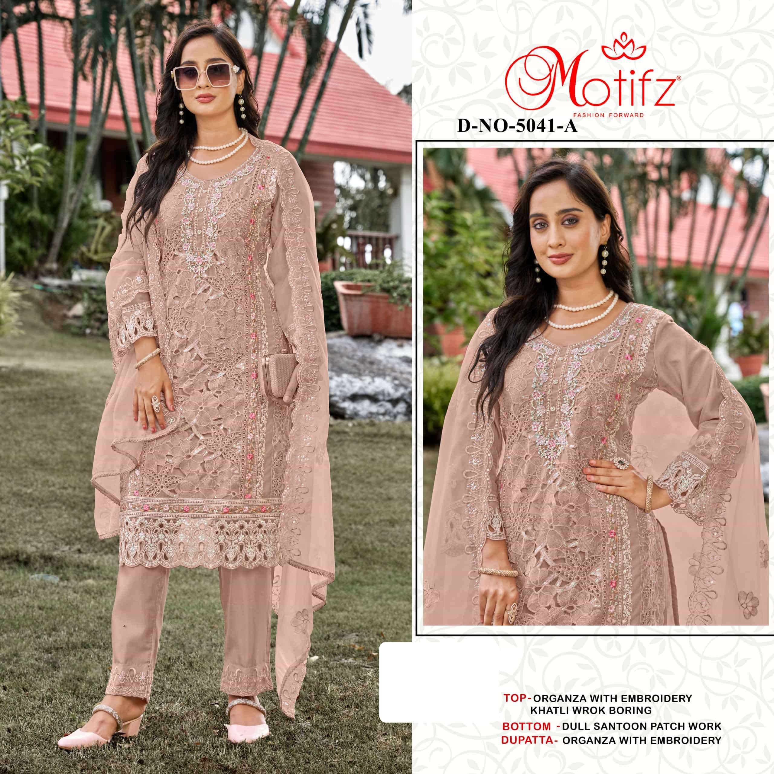 MOTIFZ D 5041 COLORS PAKISTANI ORGANZA DESIGNER SUIT CATALOG WHOLESALER BEST RATE 
