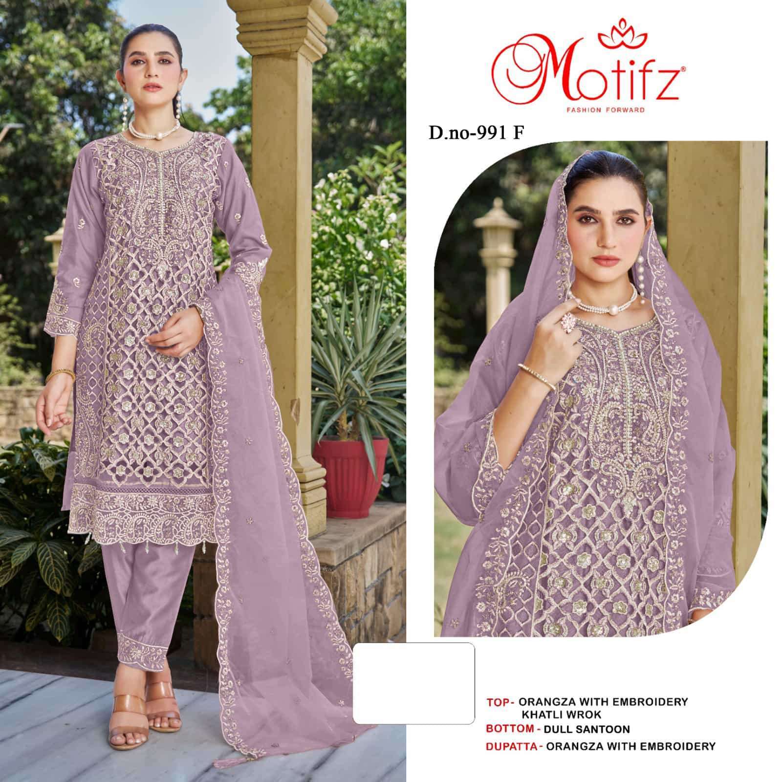 MOTIFZ D 991 COLORS VOL 2 ORGANZA EMBROIDERY WORK PAKISTANI SUIT WHOLESALER 