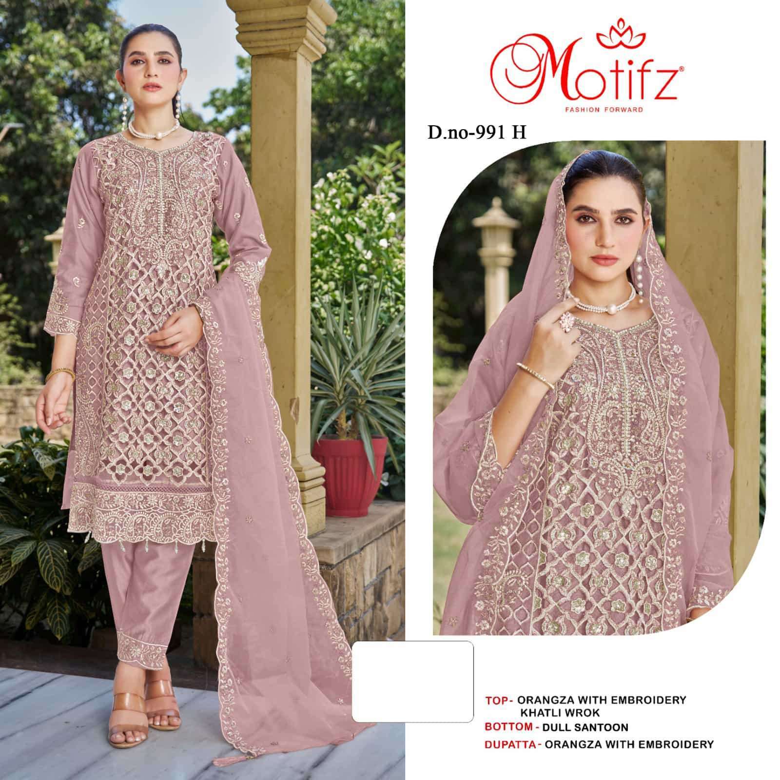 MOTIFZ D 991 COLORS VOL 2 ORGANZA EMBROIDERY WORK PAKISTANI SUIT WHOLESALER 