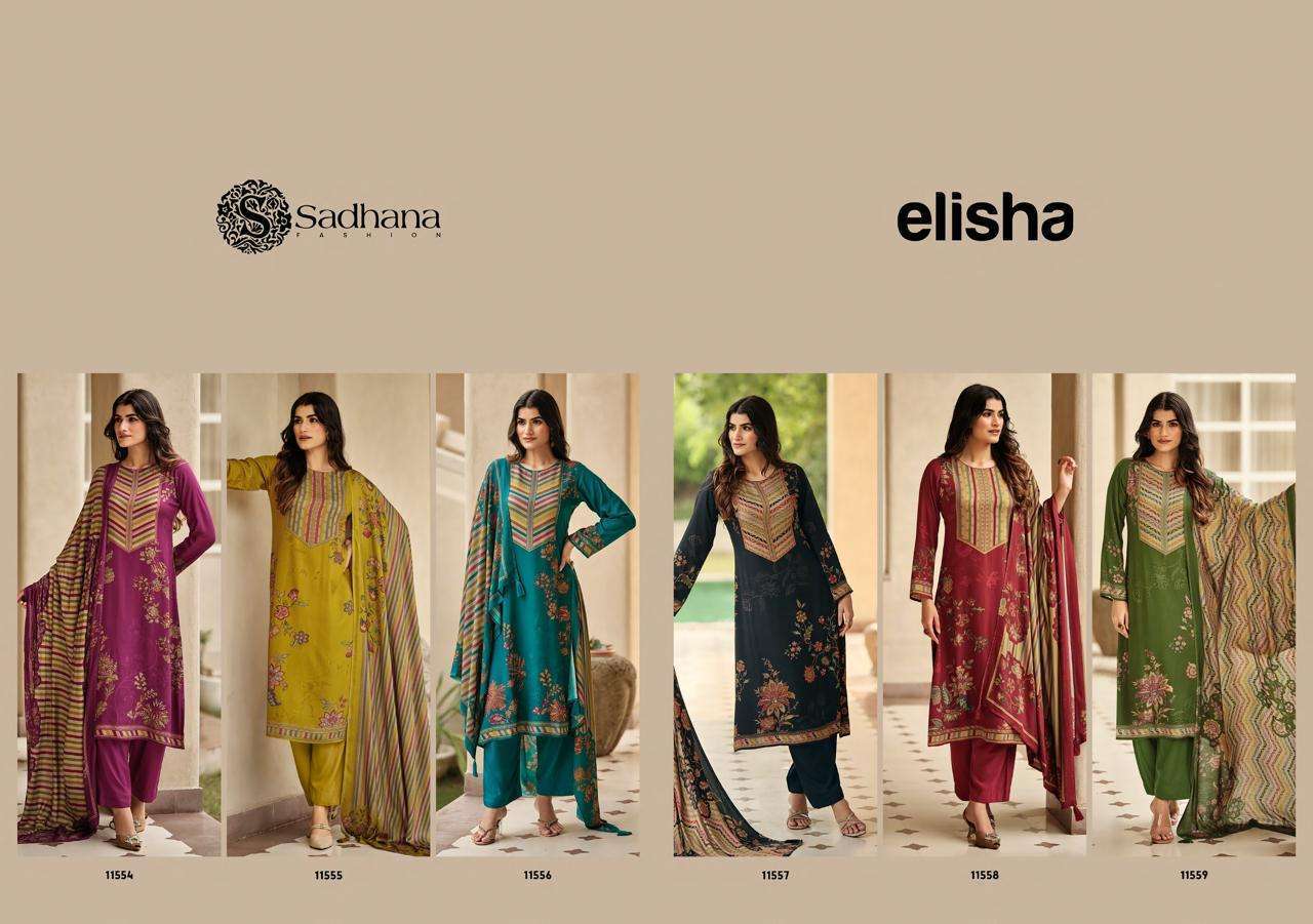SADHANA FASHION ELISHA VISCSOE PASHMINA LADIES SUIT CATALOGUE WHOLESALER 