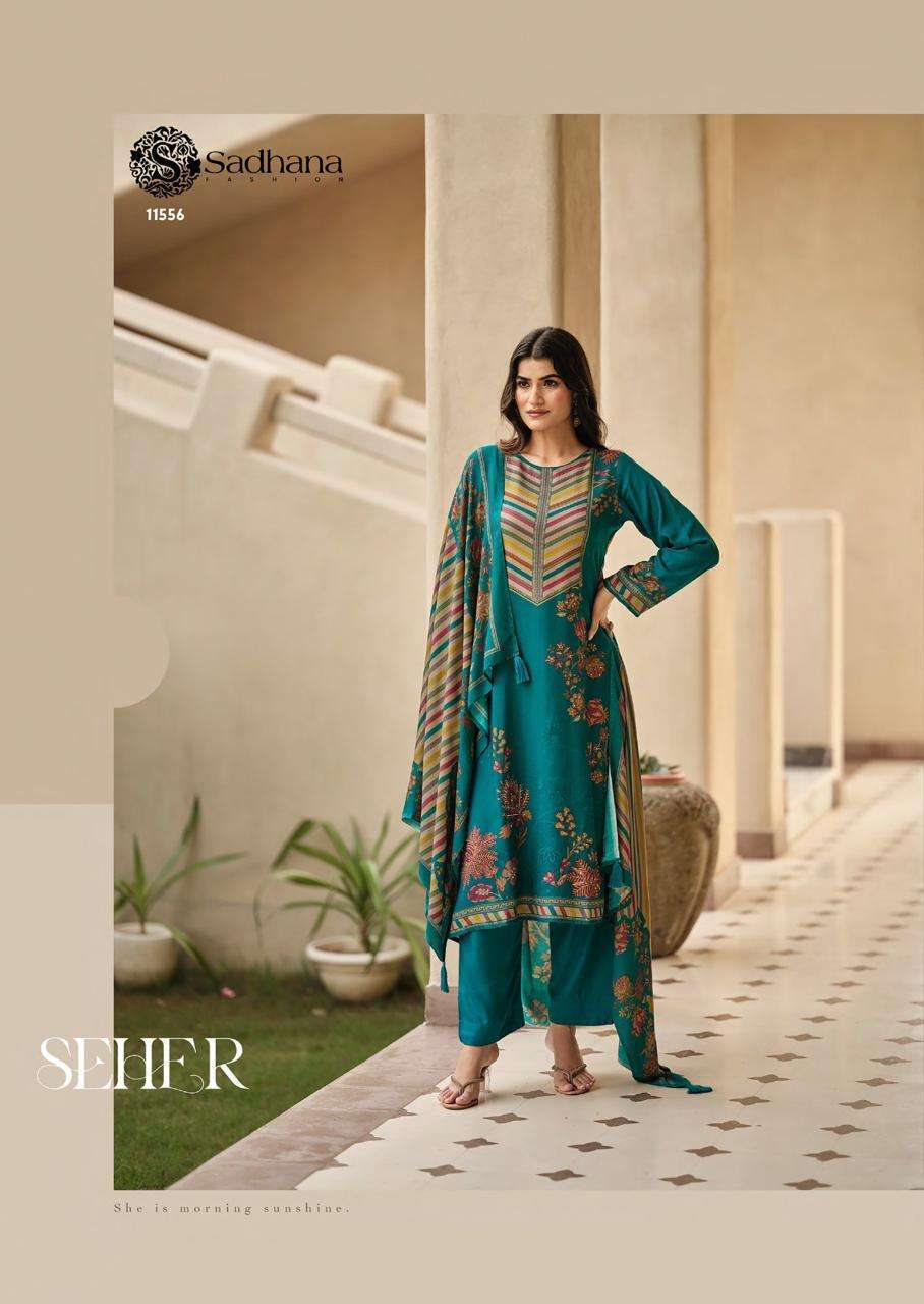 SADHANA FASHION ELISHA VISCSOE PASHMINA LADIES SUIT CATALOGUE WHOLESALER 