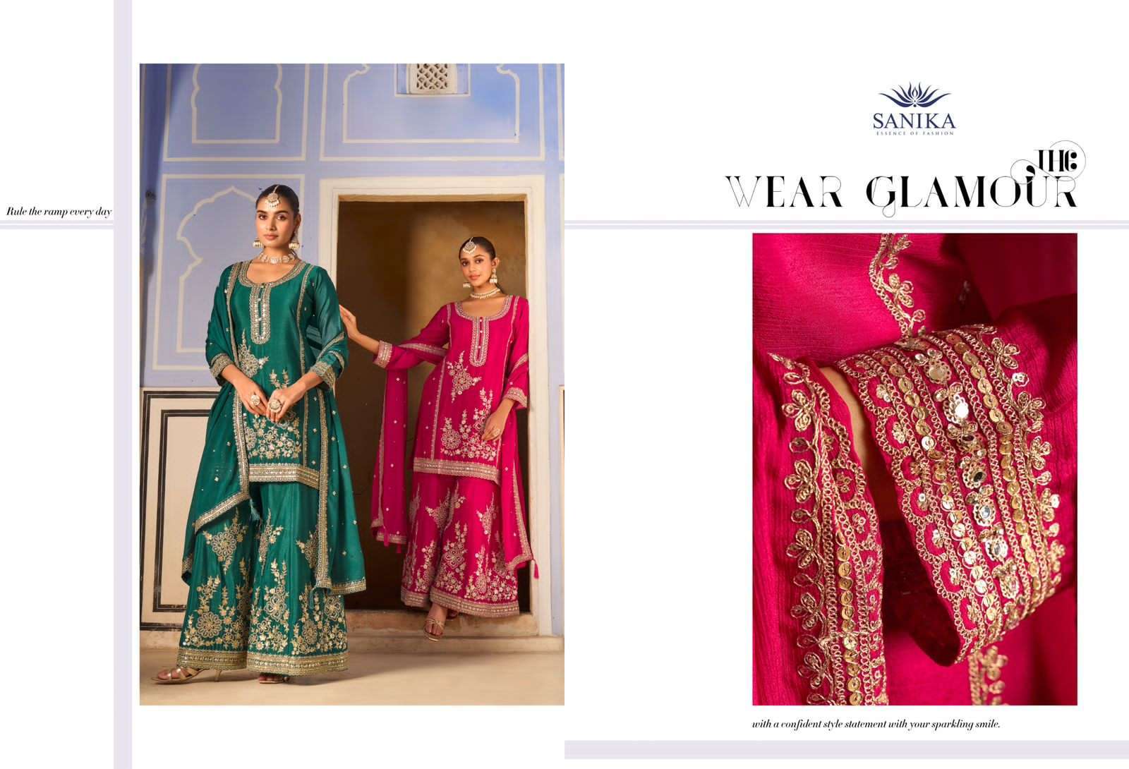 SANIKA TARANG WEDDING WEAR 3 PIECE PALAZZO SUIT LATEST CATALOGUE WHOLESALER 