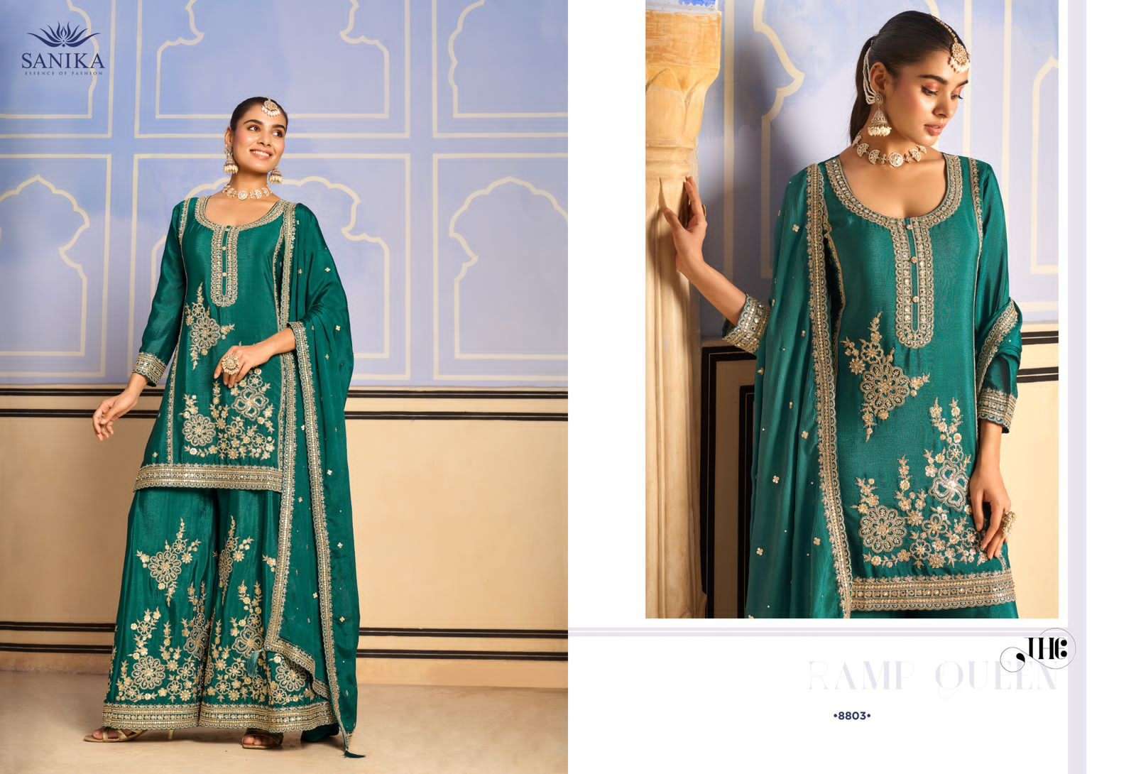 SANIKA TARANG WEDDING WEAR 3 PIECE PALAZZO SUIT LATEST CATALOGUE WHOLESALER 