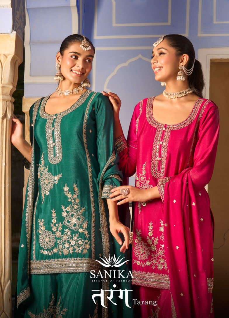 SANIKA TARANG WEDDING WEAR 3 PIECE PALAZZO SUIT LATEST CATALOGUE WHOLESALER 