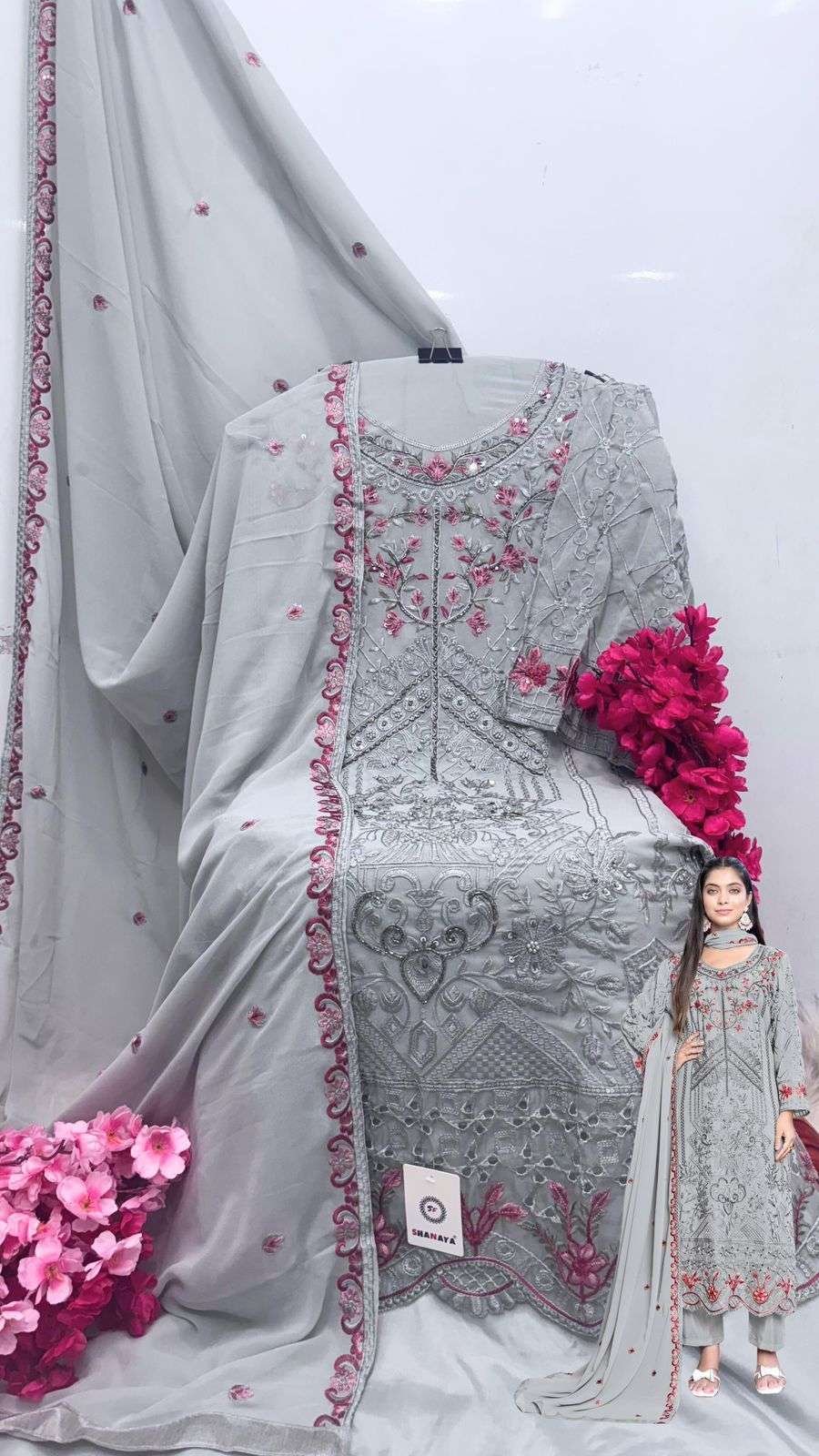 SHANAYA S 213 COLORS PAKISTANI DESIGNER ORGANZA SUTI WHOLESALER IN SURAT 