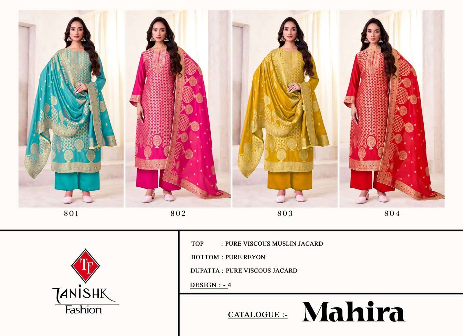 TANISHK MAHIRA FANCY MUSLIN JACQUARD SUIT CATALOG EXPORTER 2025