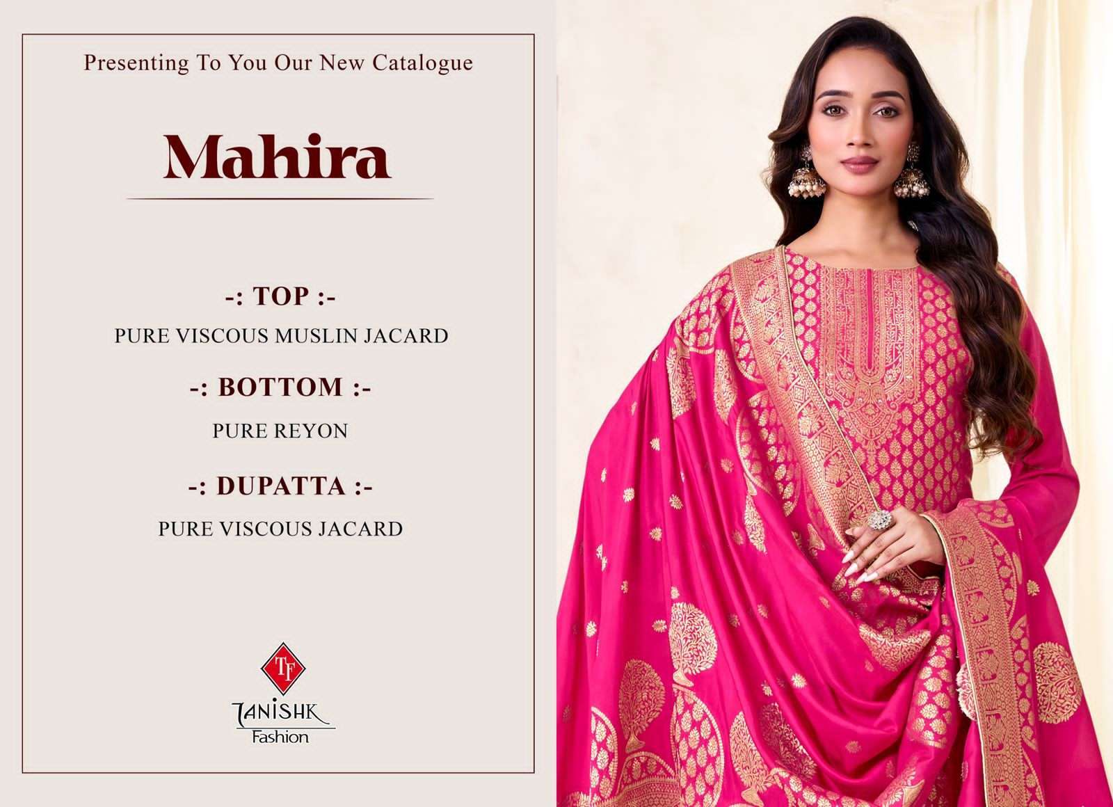 TANISHK MAHIRA FANCY MUSLIN JACQUARD SUIT CATALOG EXPORTER 2025