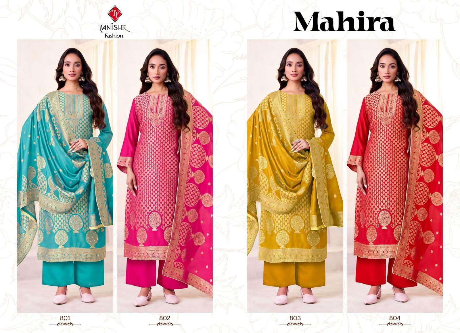 TANISHK MAHIRA FANCY MUSLIN JACQUARD SUIT CATALOG EXPORTER 2025