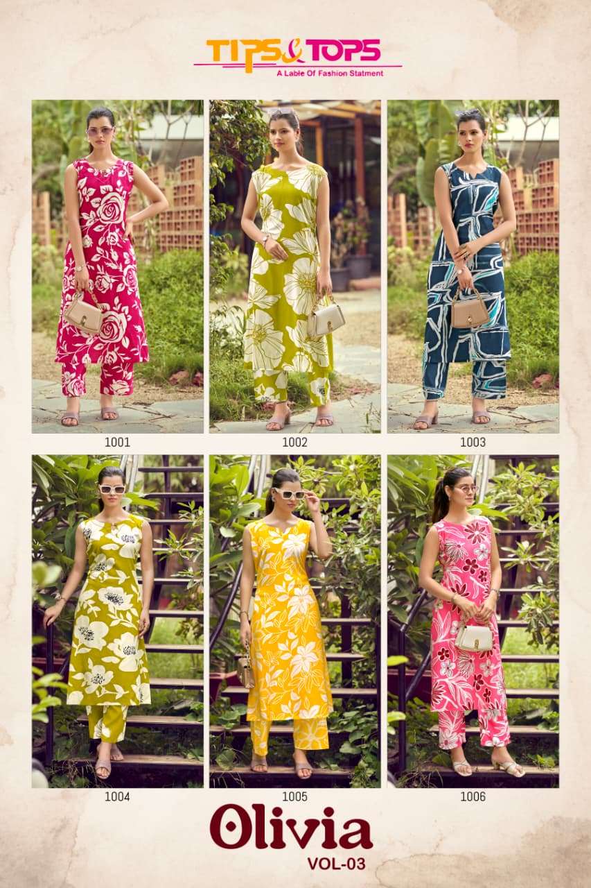 TIPS AND TOPS OLIVIA VOL 3 COTTON PRINTED CORD SET WHOLESALER 